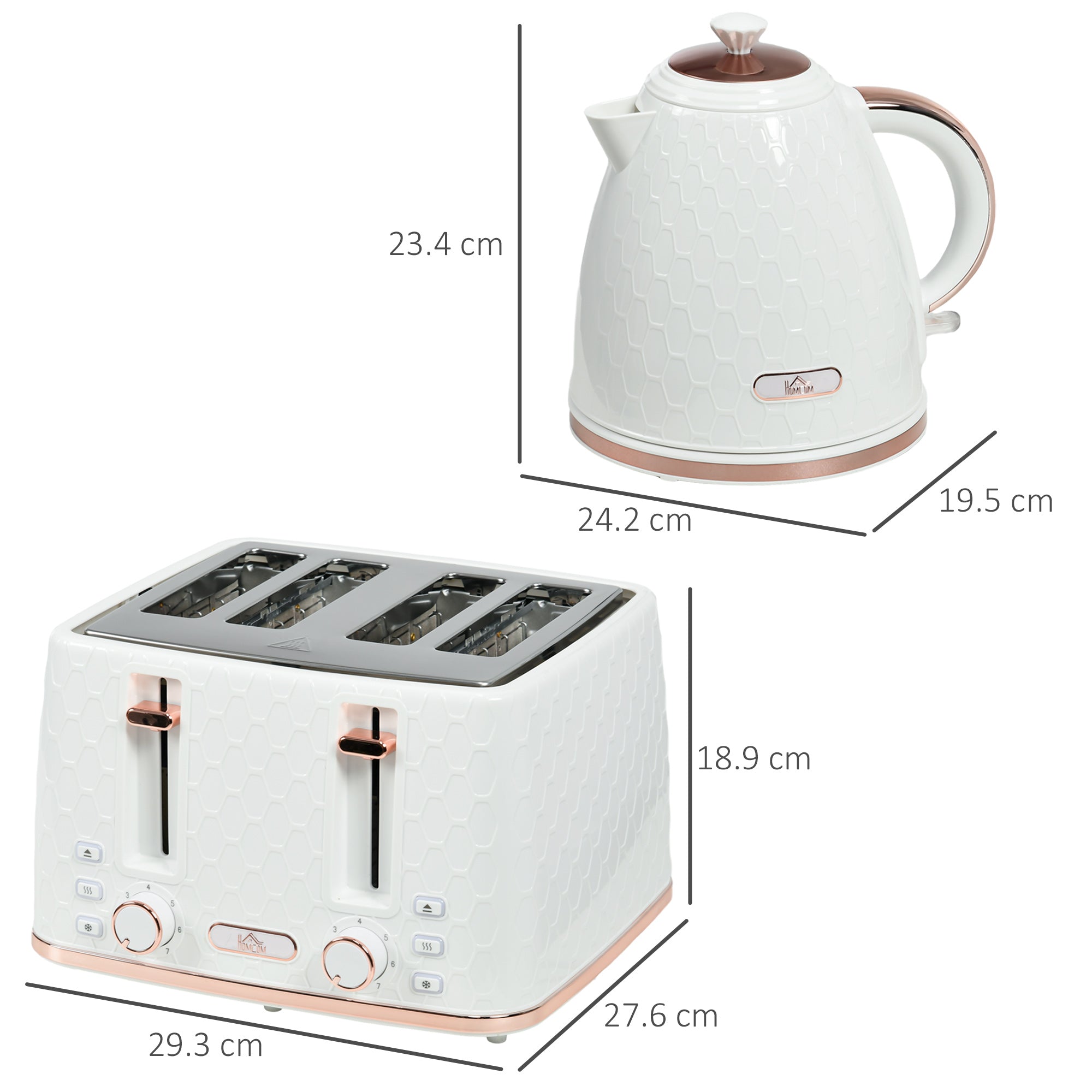 1.7L 3000W Fast Boil Kettle & 4 Slice Toaster Set, Kettle and Toaster Set with 7 Browning Controls, Crumb Tray, White-2