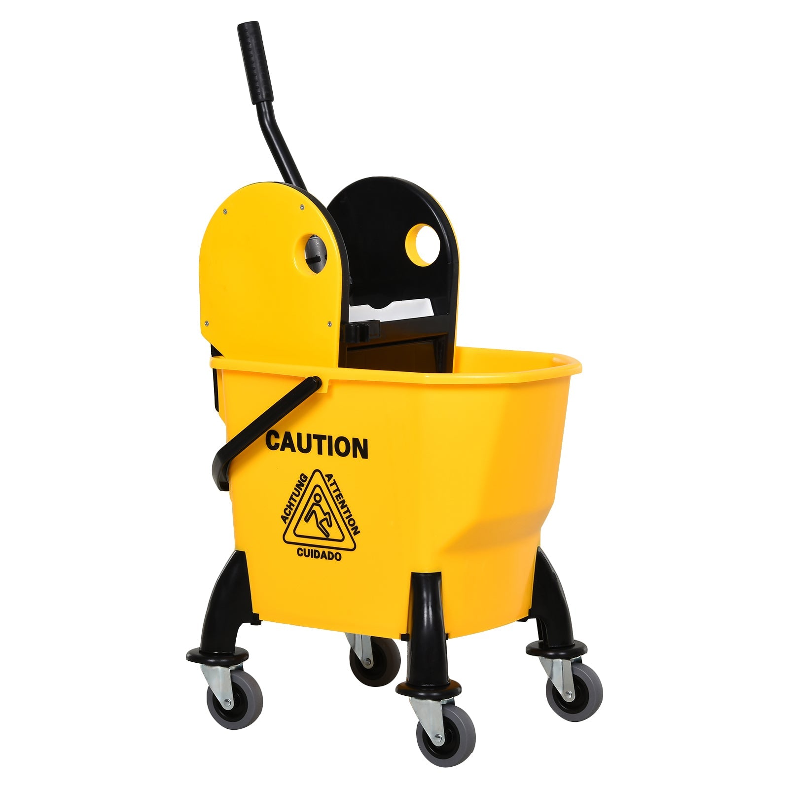 26L Mop Bucket & Water Wringer w/ 4 Wheels Plastic Body Metal Handle Pole Holder Home Commercial Cleaning Floor Cart Yellow-0