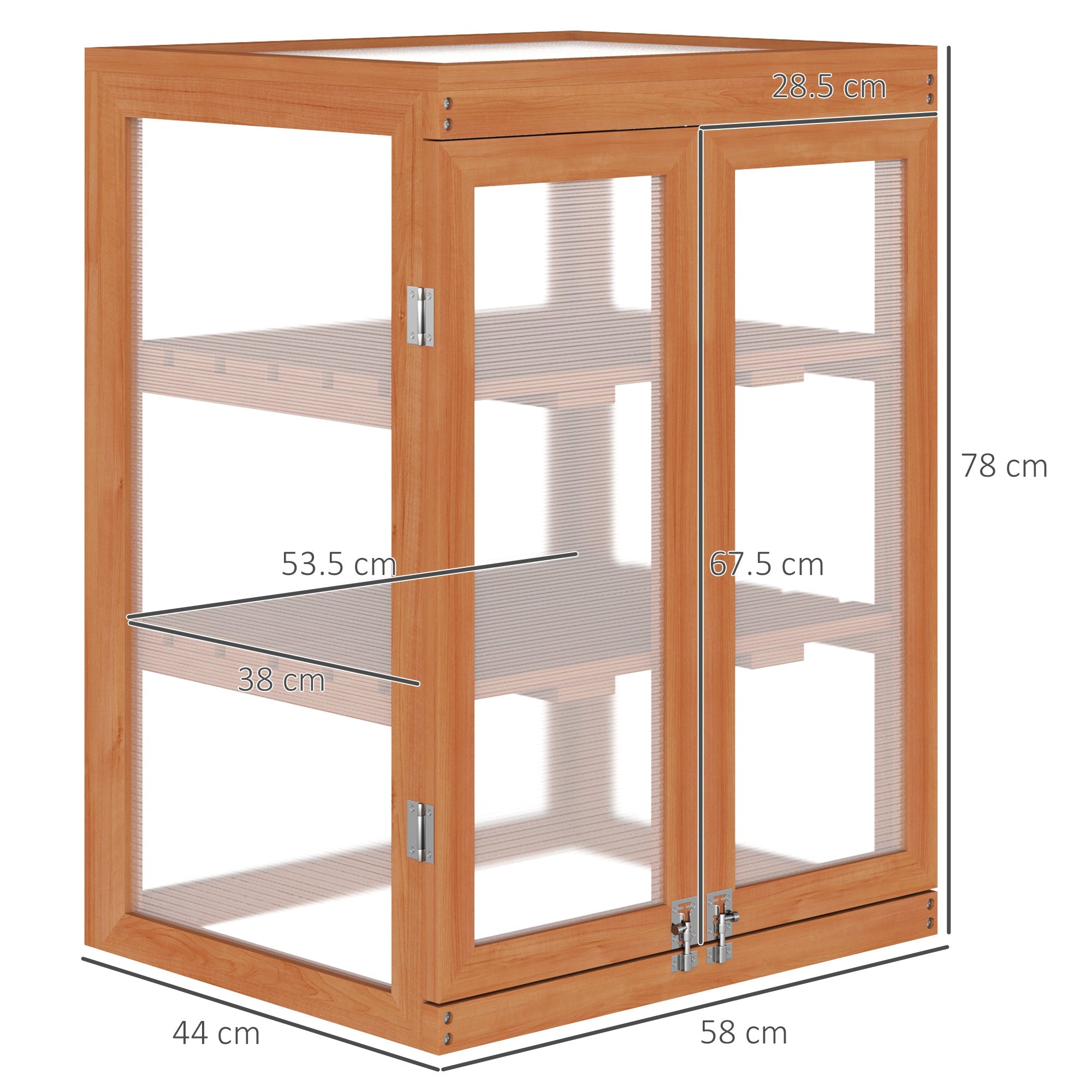 3-tier Wood Greenhouse Garden Polycarbonate Cold Frame Grow House w/ Storage Shelf for Plants, Flowers, Orange-2