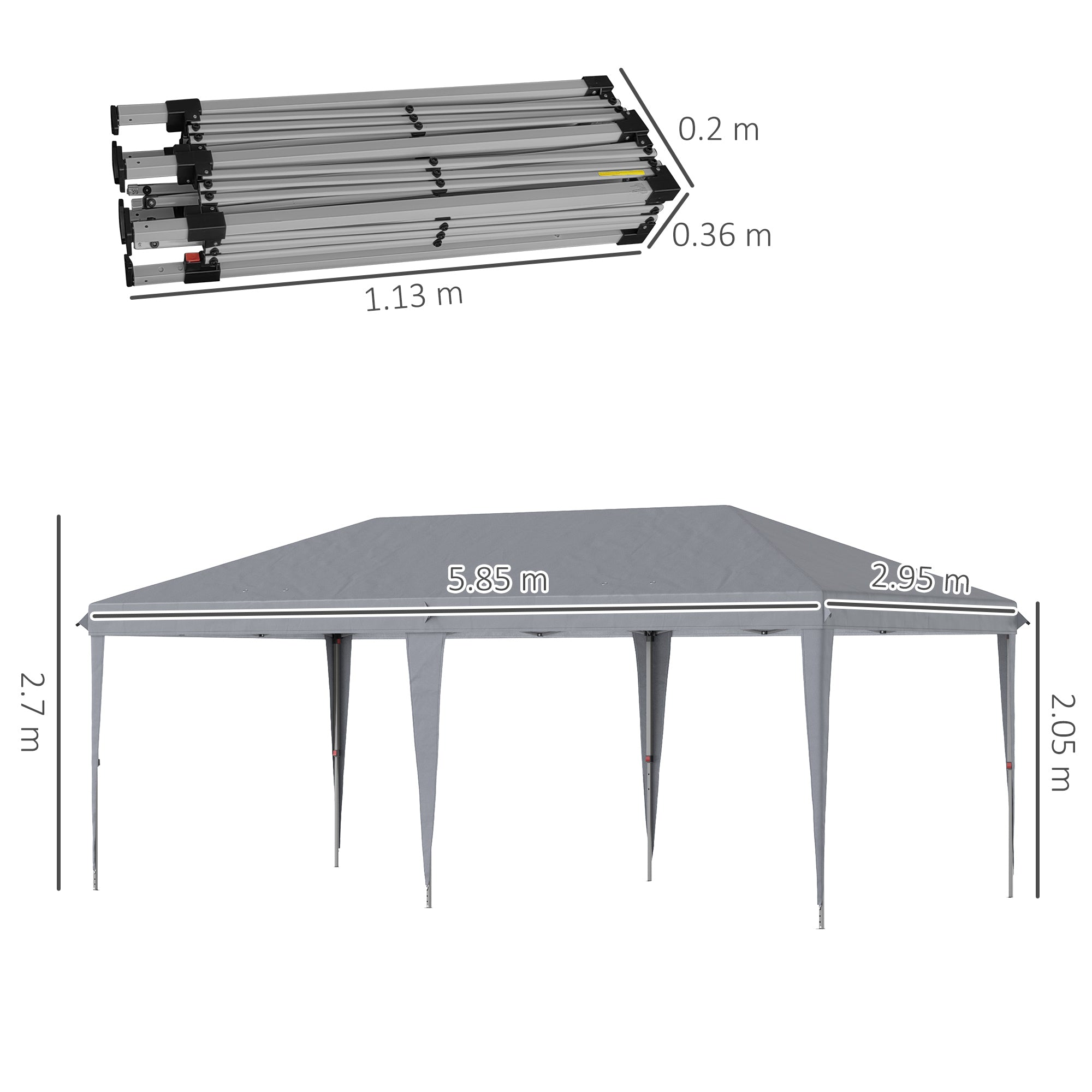 3 x 6 m Pop Up Gazebo, Foldable Canopy Tent, Height Adjustable Wedding Awning Canopy w/ Carrying Bag, Grey-2