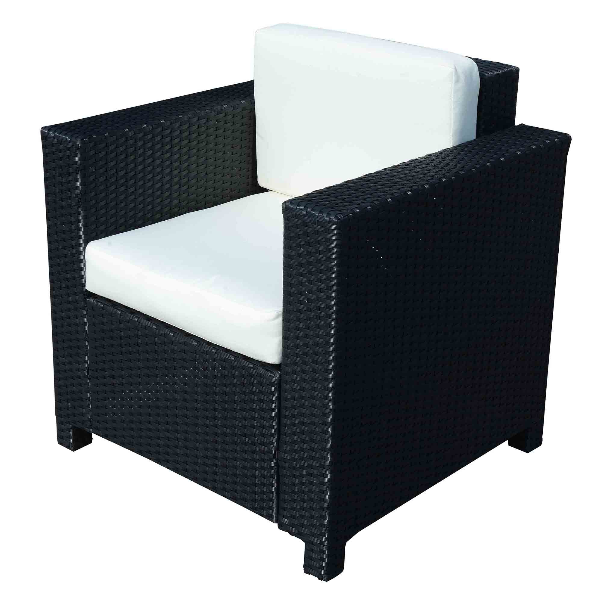 1 Seater Rattan Garden All-Weather Wicker Weave Single Sofa Armchair with Fire Resistant Cushion - Black-0