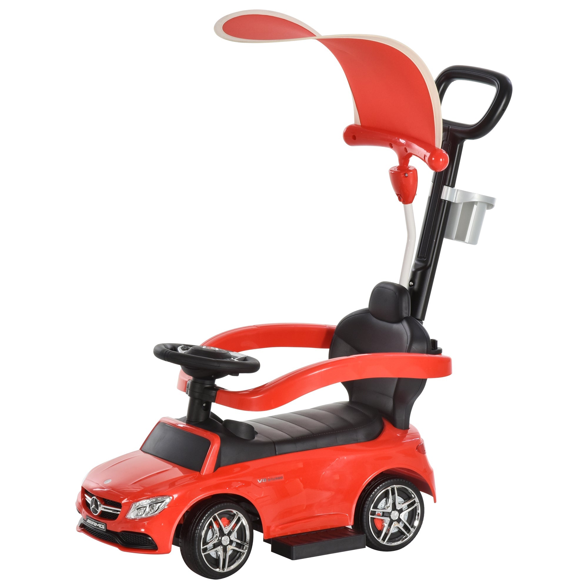 3 in 1 Ride On Push Along Car Mercedes Benz for Toddlers Stroller Sliding Walking Car with Sun Canopy Horn Safety Bar Cup Holder Ride on Toy-0