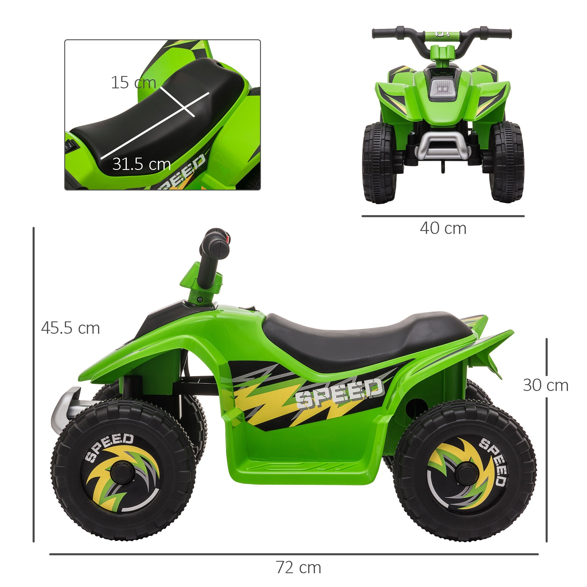 6V Kids Electric Toy Car ATV Toy Quad Bike Four Big Wheels w/ Forward Reverse Functions Toddlers aged 18-36 months, Green-2