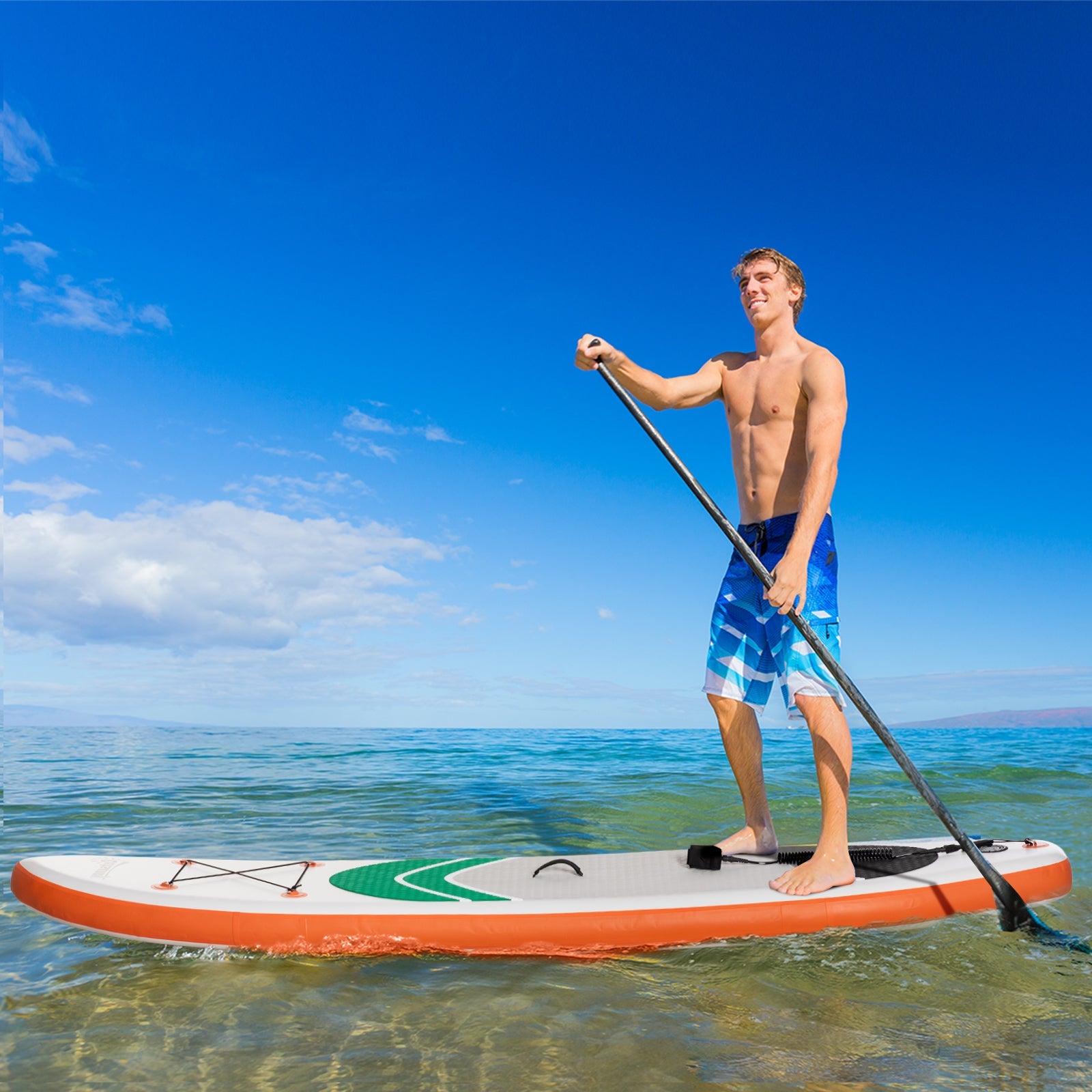 10'6" x 30" x 6" Inflatable Non-Slip Paddle Stand Up Board w/ Adjustable Aluminium Paddle, ISUP Accessories, 320L x 76W x 15H cm - White-1