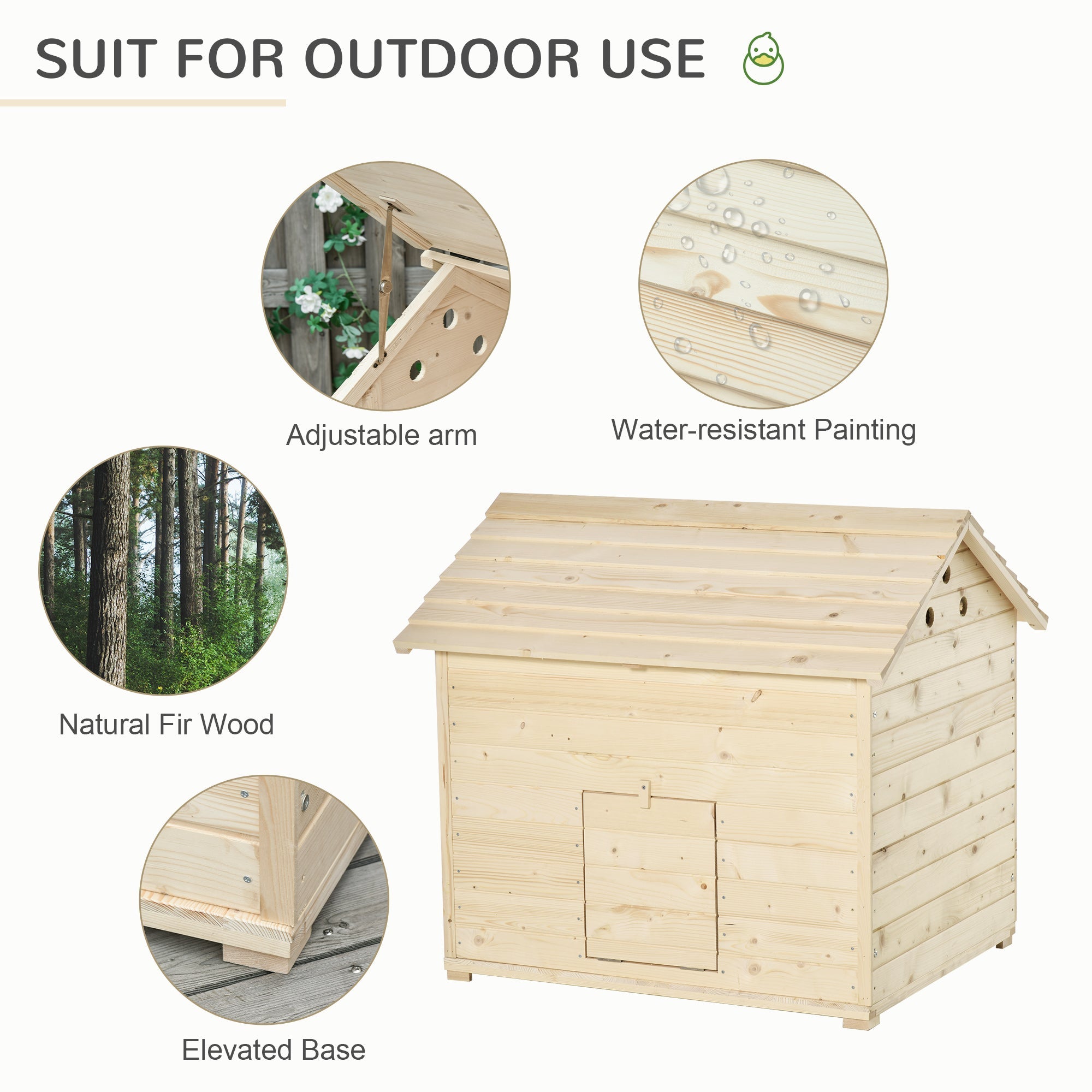 Wooden Duck House Poultry Coop for 2-4 Ducks with Openable Roof Raised Feet Air holes Natural-4