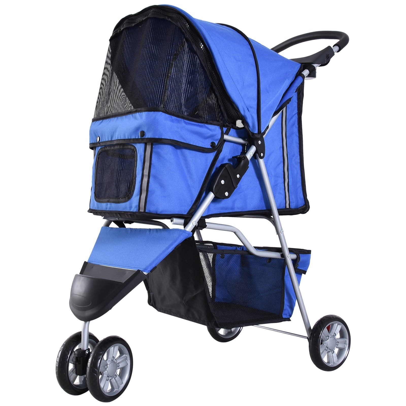 Dog Pram Pet Travel Stroller Dog Pushchair W/Three Wheels-Blue-0