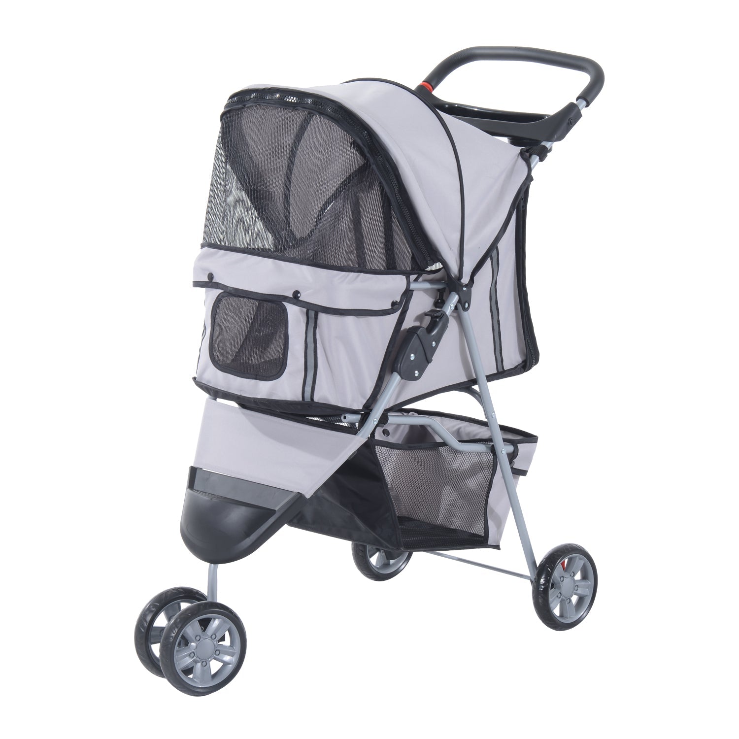 Dog Stroller Pet Travel Stroller Cat Dog Pushchair Trolley Puppy Jogger Carrier Three Wheels (Grey)-0