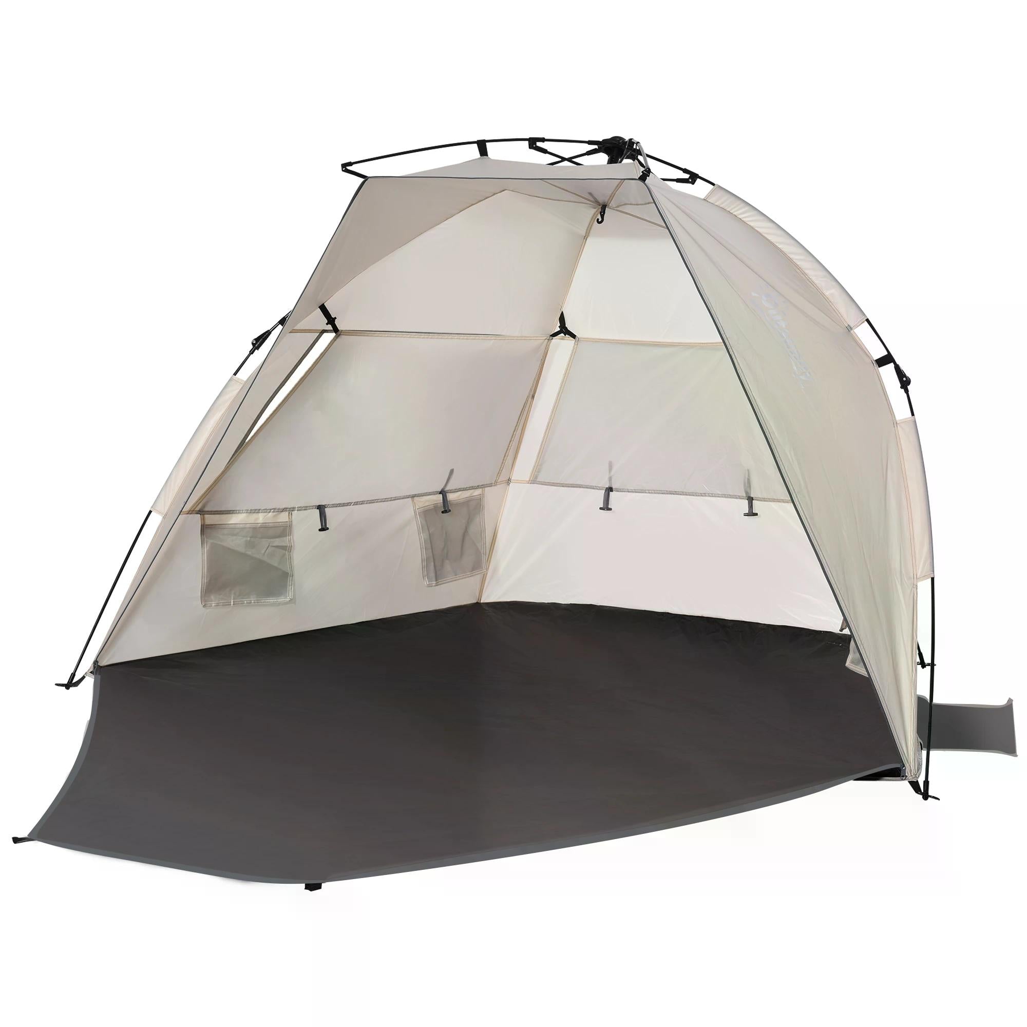 1-2 Man Pop-Up Beach Tent, Sun Shelter UV 20+ Protection w/ Long Floor Mesh Windows Sandbags Carry Bag Summer Hut House-0