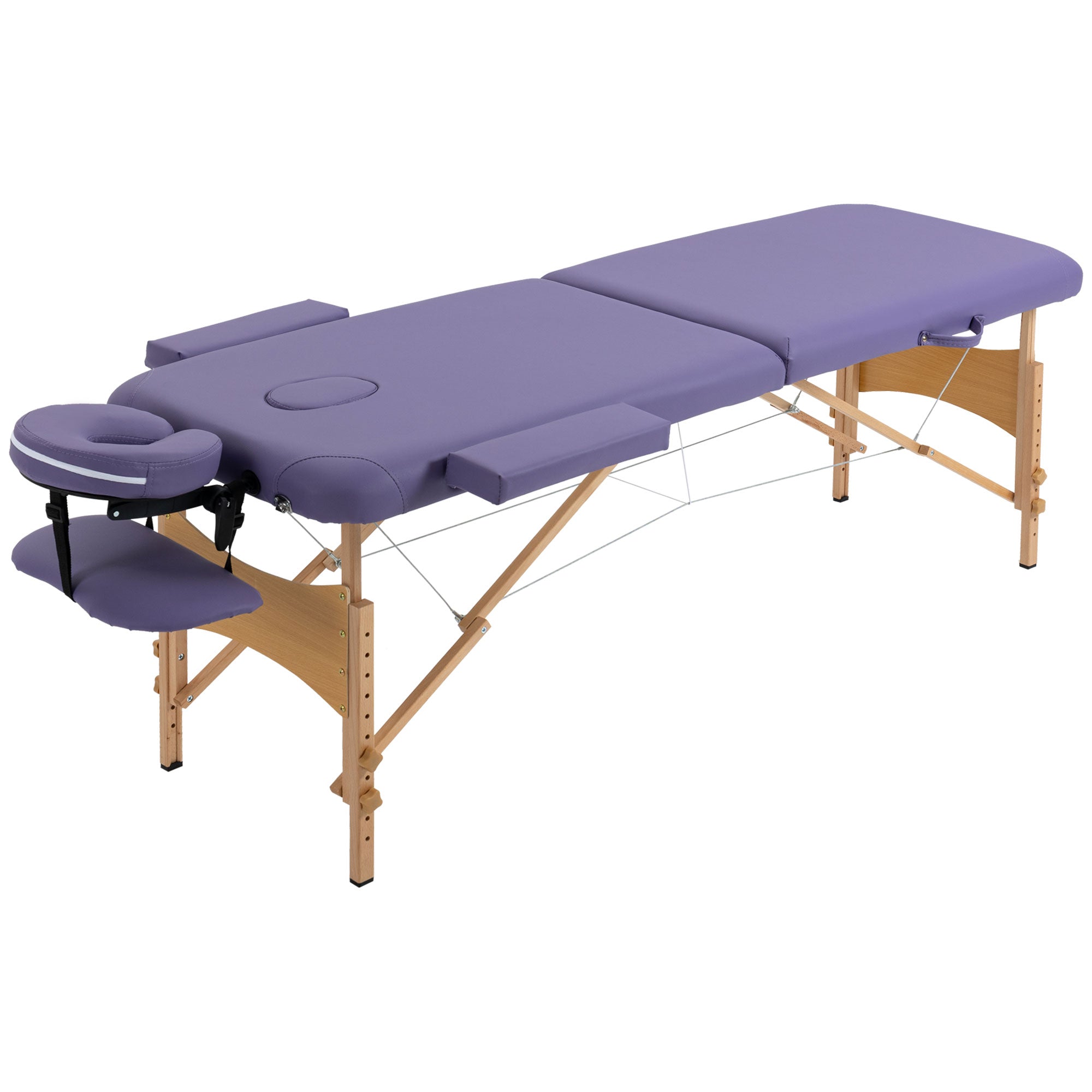 Portable Massage Bed, Folding Spa Beauty Massage Table with 2 Sections, Carry Bag and Wooden Frame, Purple-0