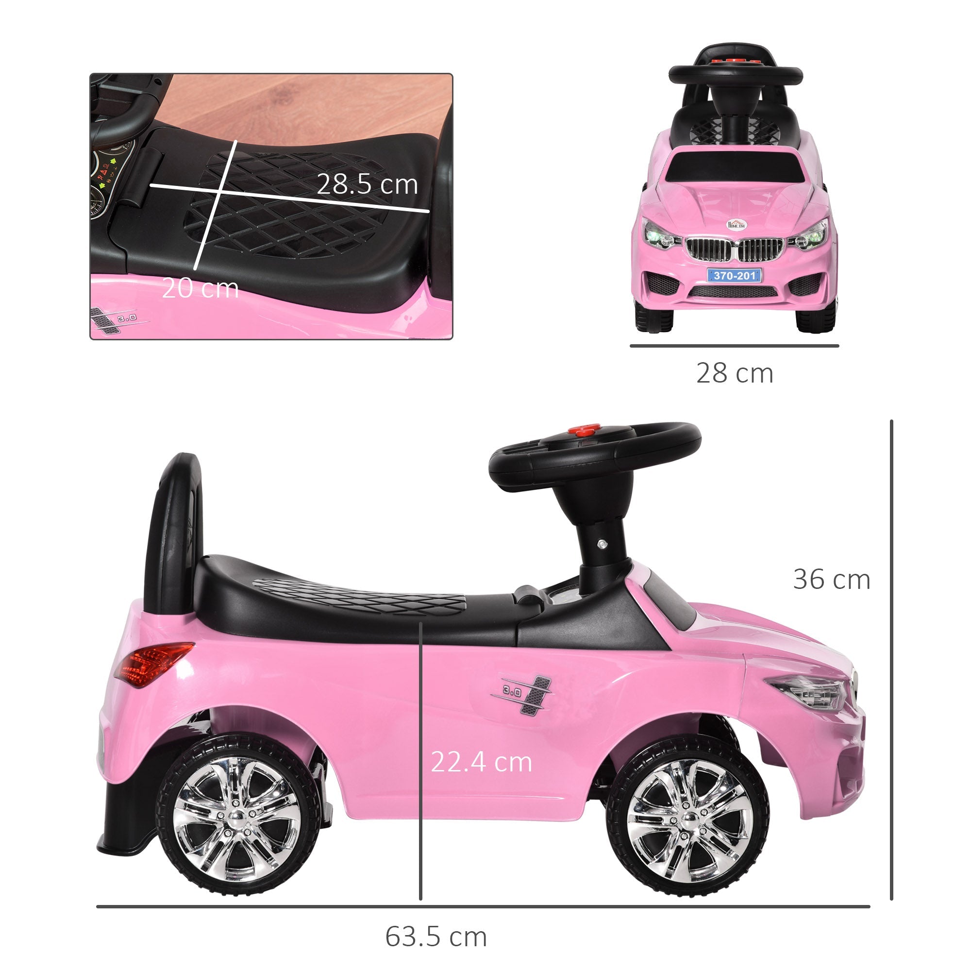 Ride on Sliding Car Baby Toddler Foot to Floor Slider Stroller w/ Horn Music Working Lights Hidden Storage Big Steering Wheel Pink-2