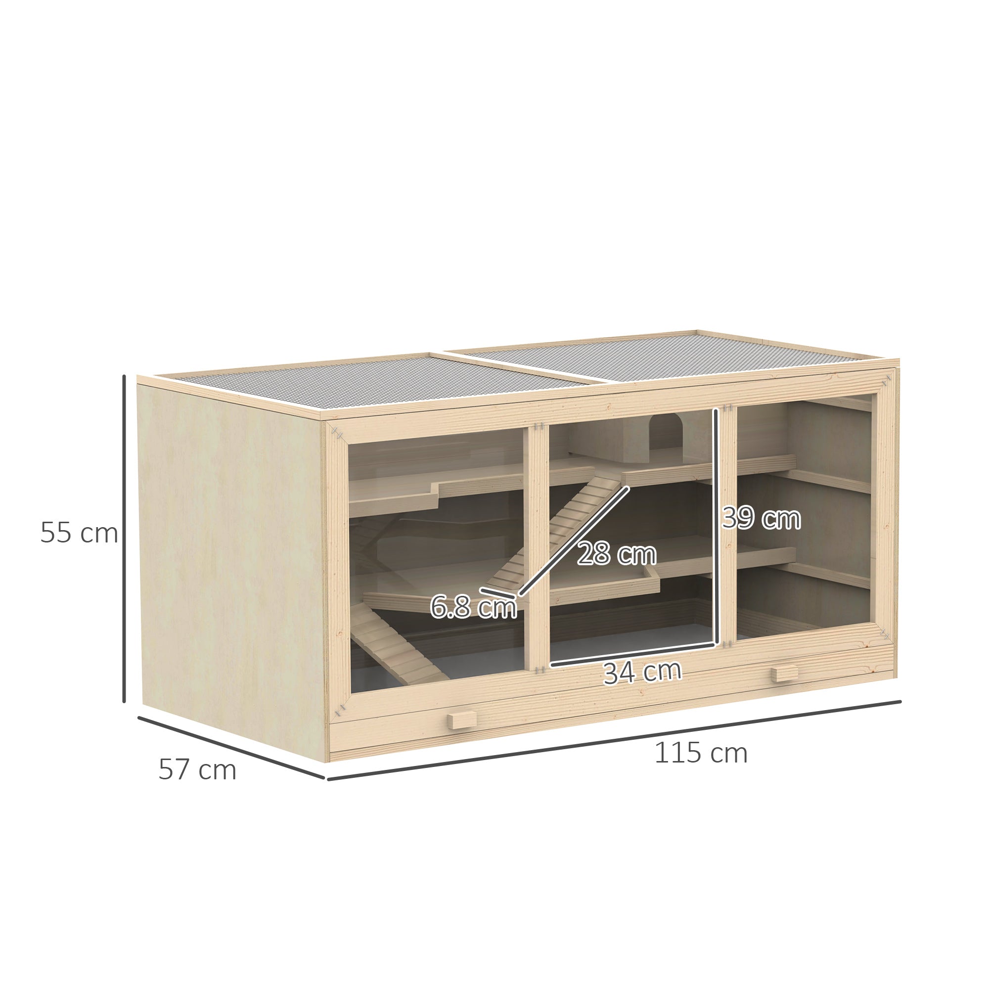 Wooden Hamster Cage Mouse Rats Mice Rodent Small Animals Hutch Exercise Play House Pen 115L x 60W x 58H(cm)-2