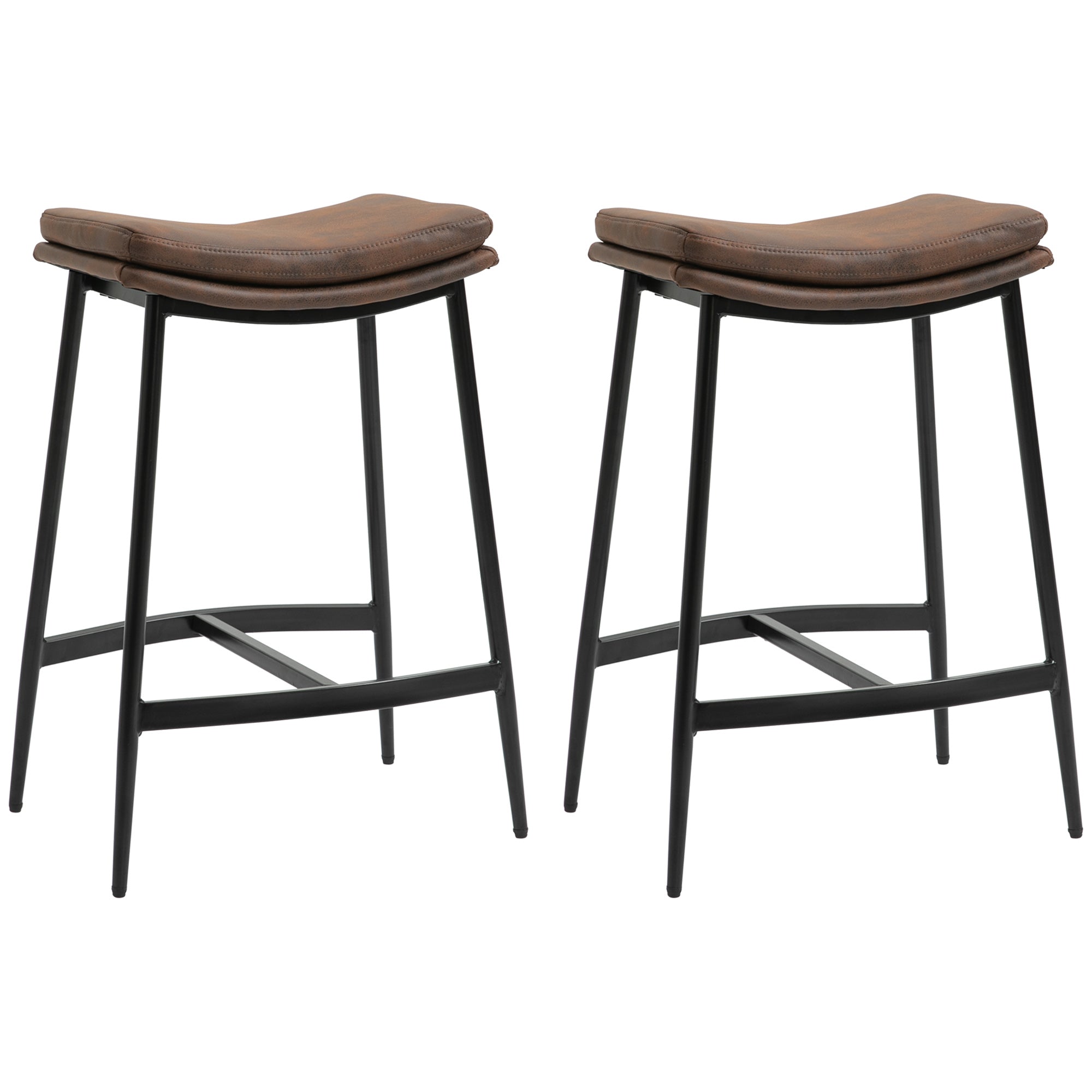 Breakfast Bar Stools Set of 2, Microfibre Upholstered Barstools, Industrial Bar Chairs with Curved Seat and Steel Frame-0