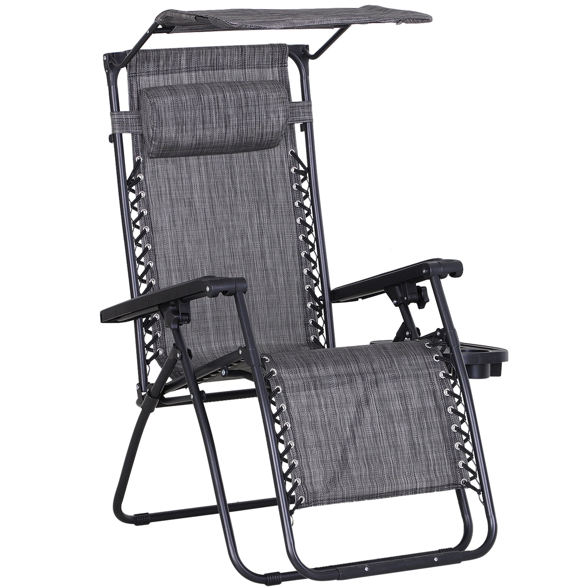 Zero Gravity Garden Deck Folding Chair Patio Sun Lounger Reclining Seat with Cup Holder & Canopy Shade - Grey-0