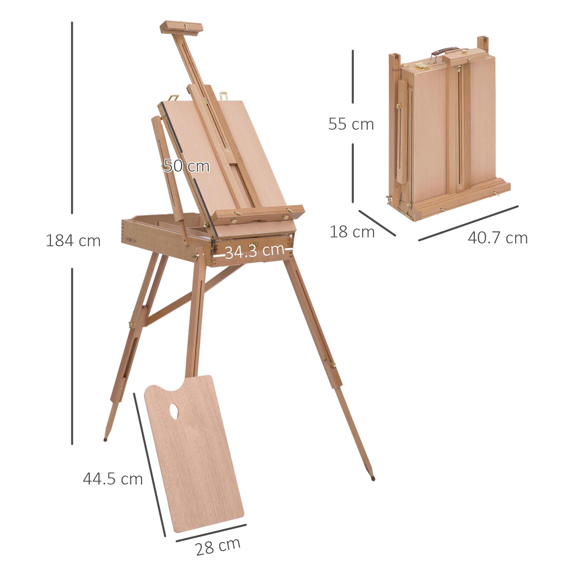 Wooden Art Easel Tripod Sketch Artist Painters Craft Portable Folding Drawing Board Lightweight - Natural Wood-2