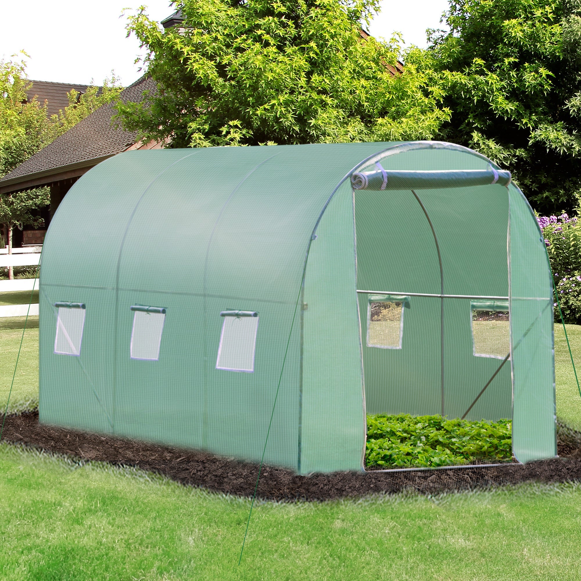 Walk in Polytunnel Outdoor Garden Greenhouse with Windows and Door (3 x 2M)-1