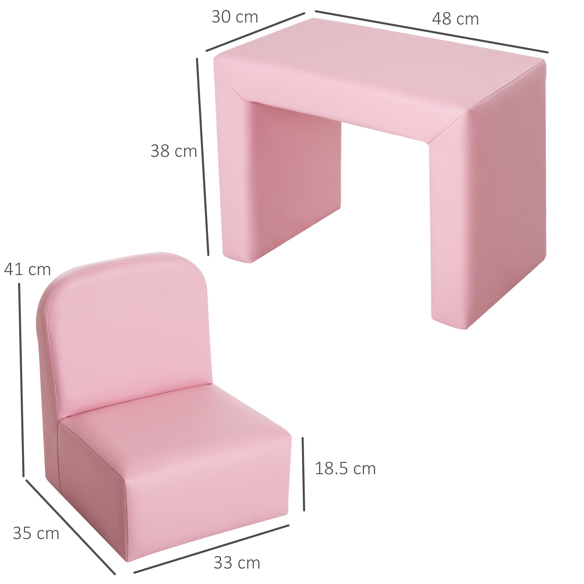 2 In 1 Toddler Sofa Chair, 48 x 44 x 41 cm, for Game Relax Playroom, Pink-2