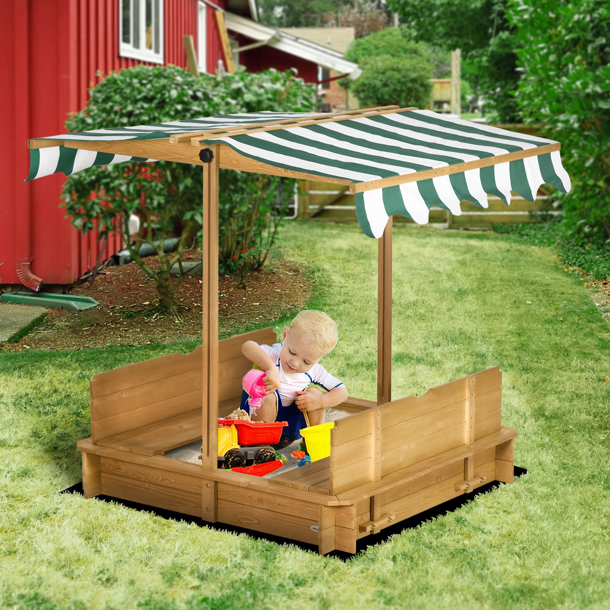 Wooden Sandpit with Adjustable Canopy Light Brown-1