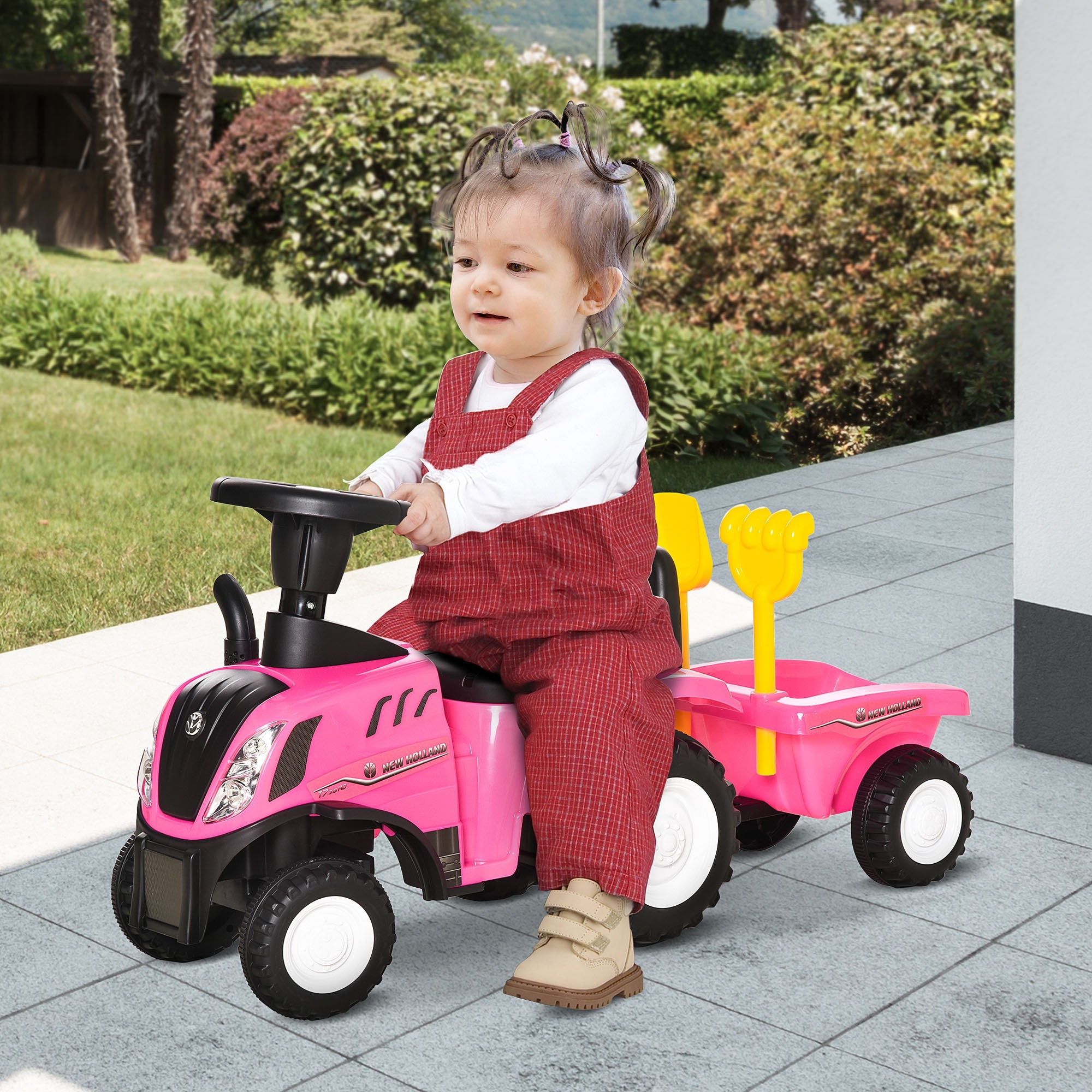 Ride On Tractor Toddler Walker Foot To Floor Slider w/ Horn Storage Steering Wheel for 1-3 Years Old Pink-1