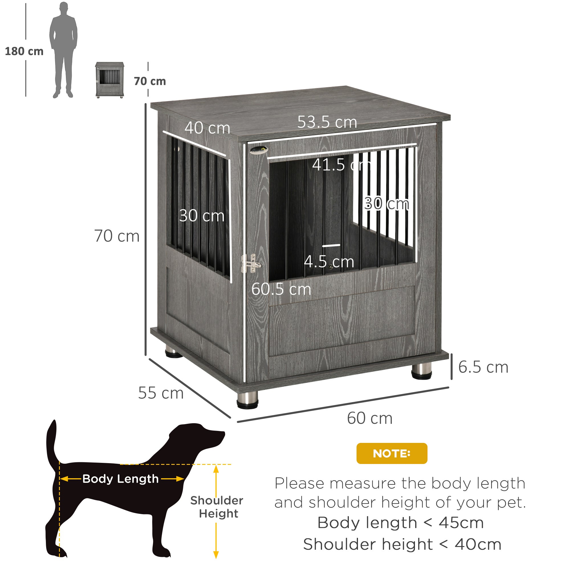 Dog Crate Furniture, Wooden End Table, Small Pet Kennel with Magnetic Door Indoor Crate Animal Cage, Grey-2