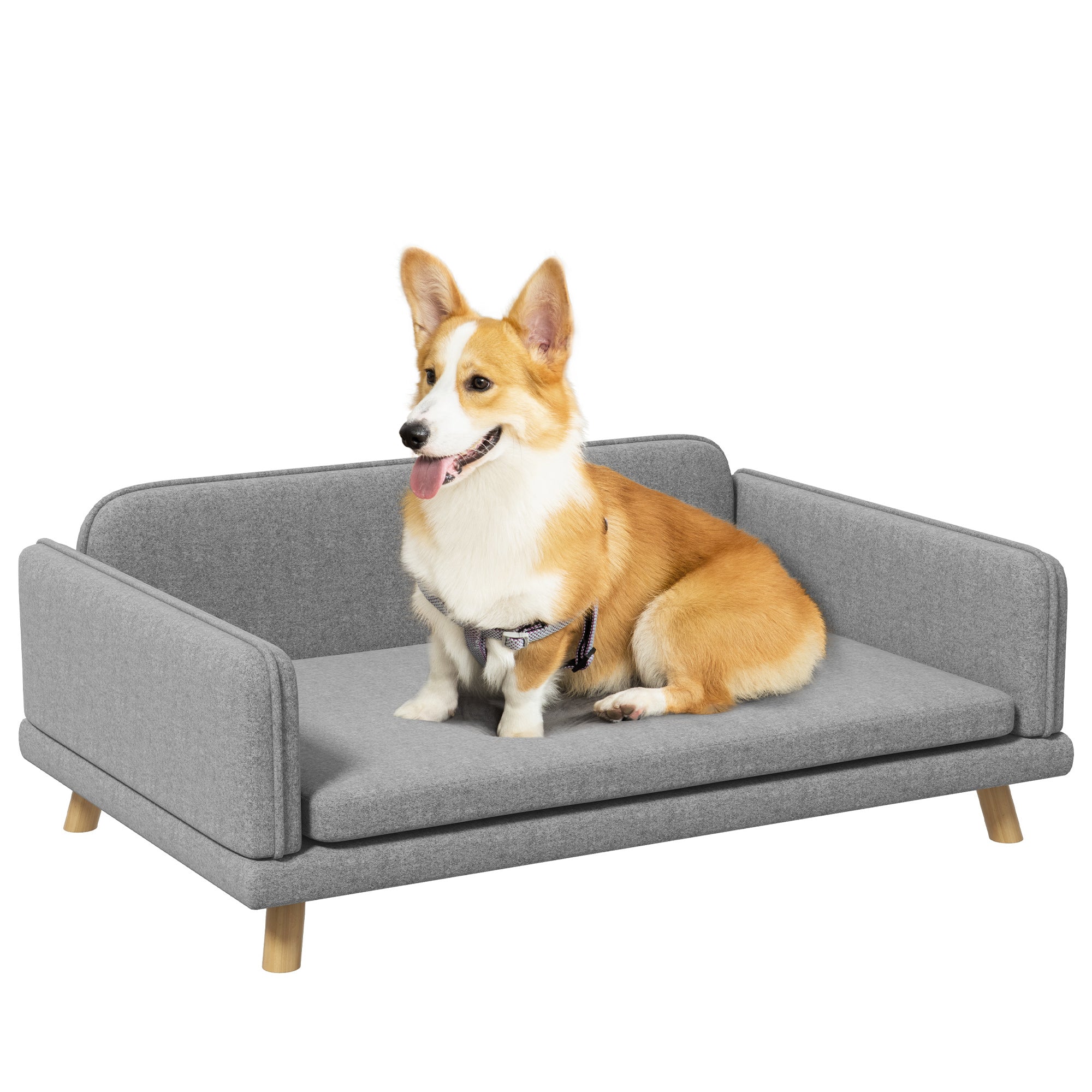 Dog Sofa for Medium Dogs, Pet Chair with Legs, Water-resistant Fabric, Removable Cover, Grey-0