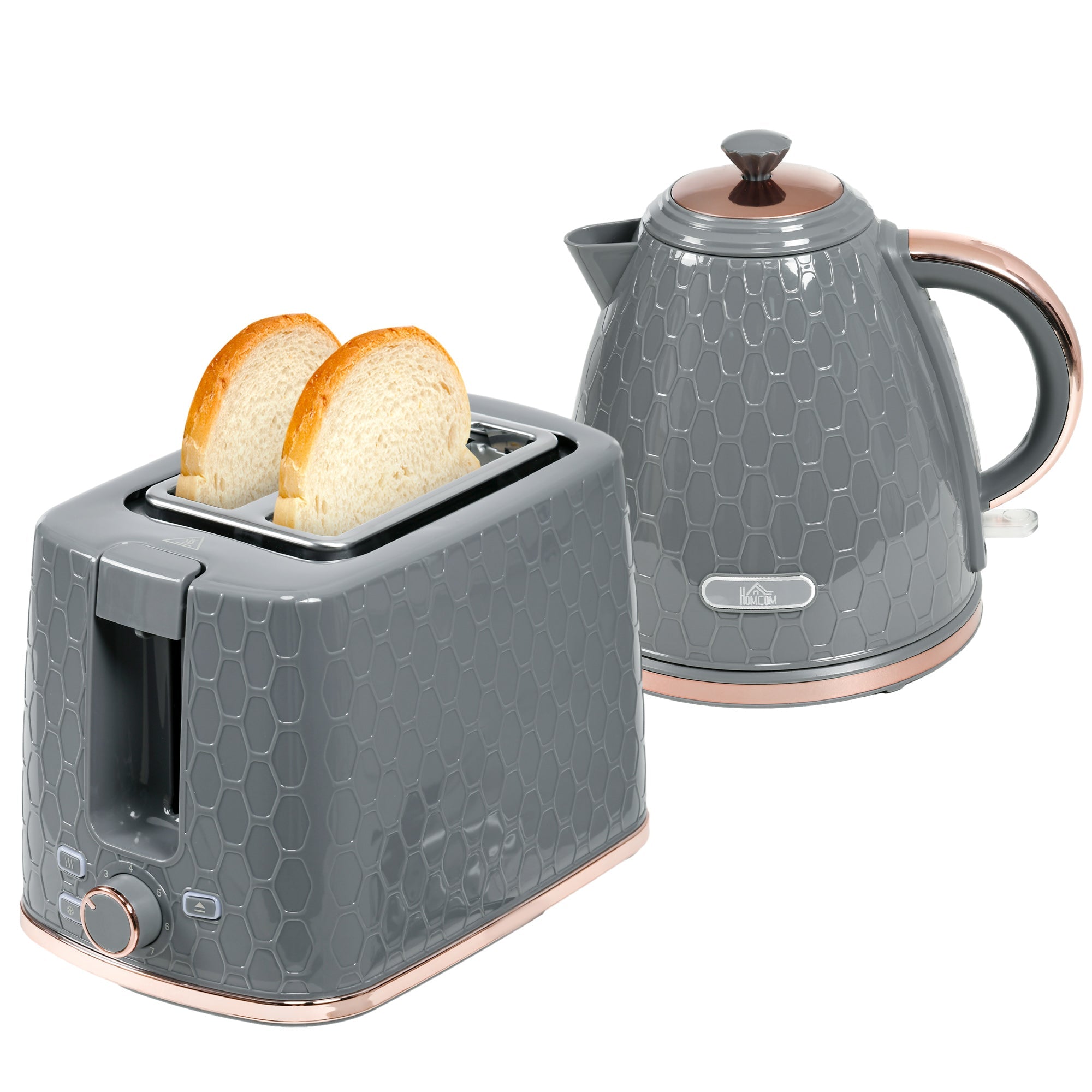 1.7L 3000W Fast Boil Kettle & 2 Slice Toaster Set, Kettle and Toaster Set with Auto Shut Off, Browning Controls, Grey-0