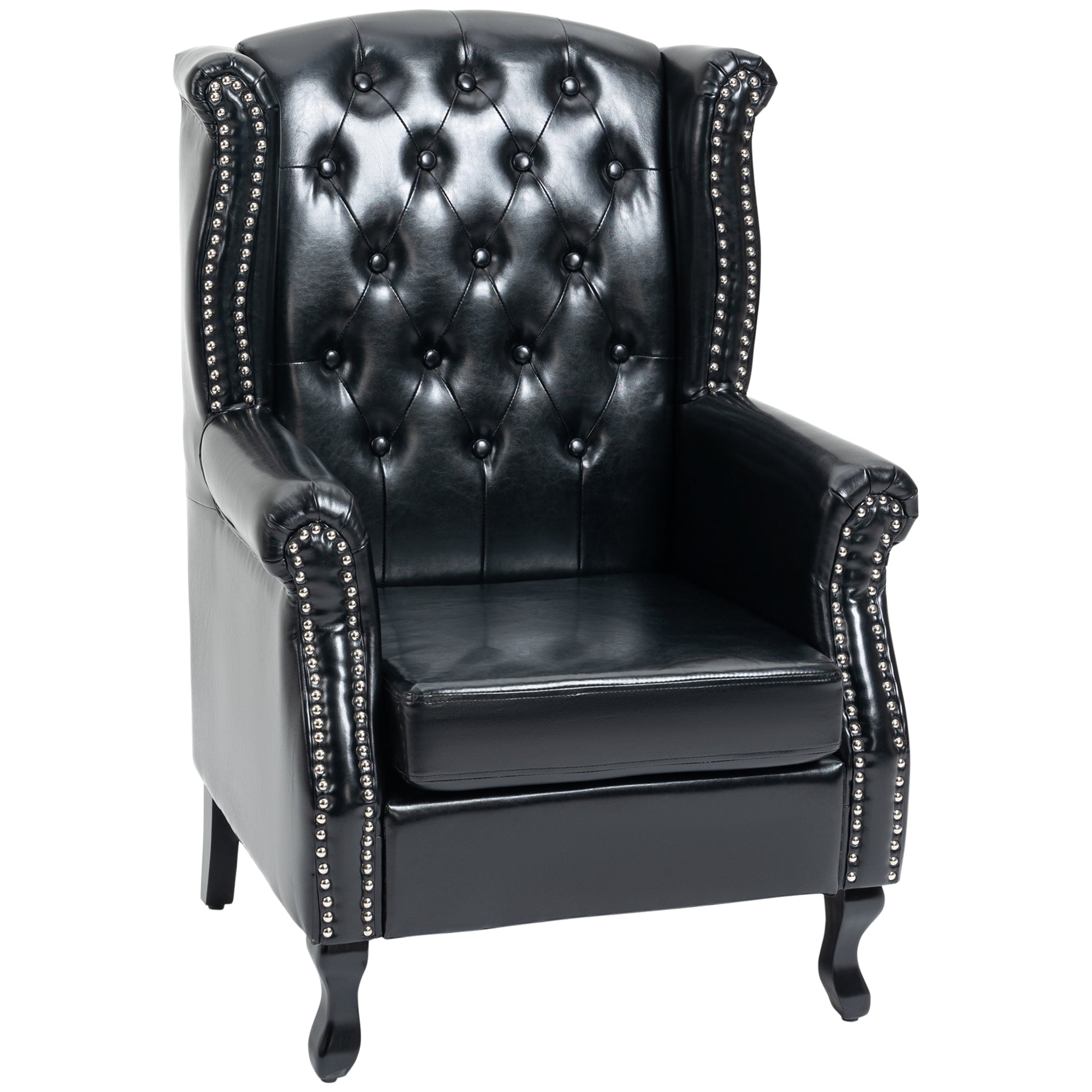 Wingback Accent Chair Tufted Chesterfield-style Armchair with Nail Head Trim for Living Room Bedroom Black-0