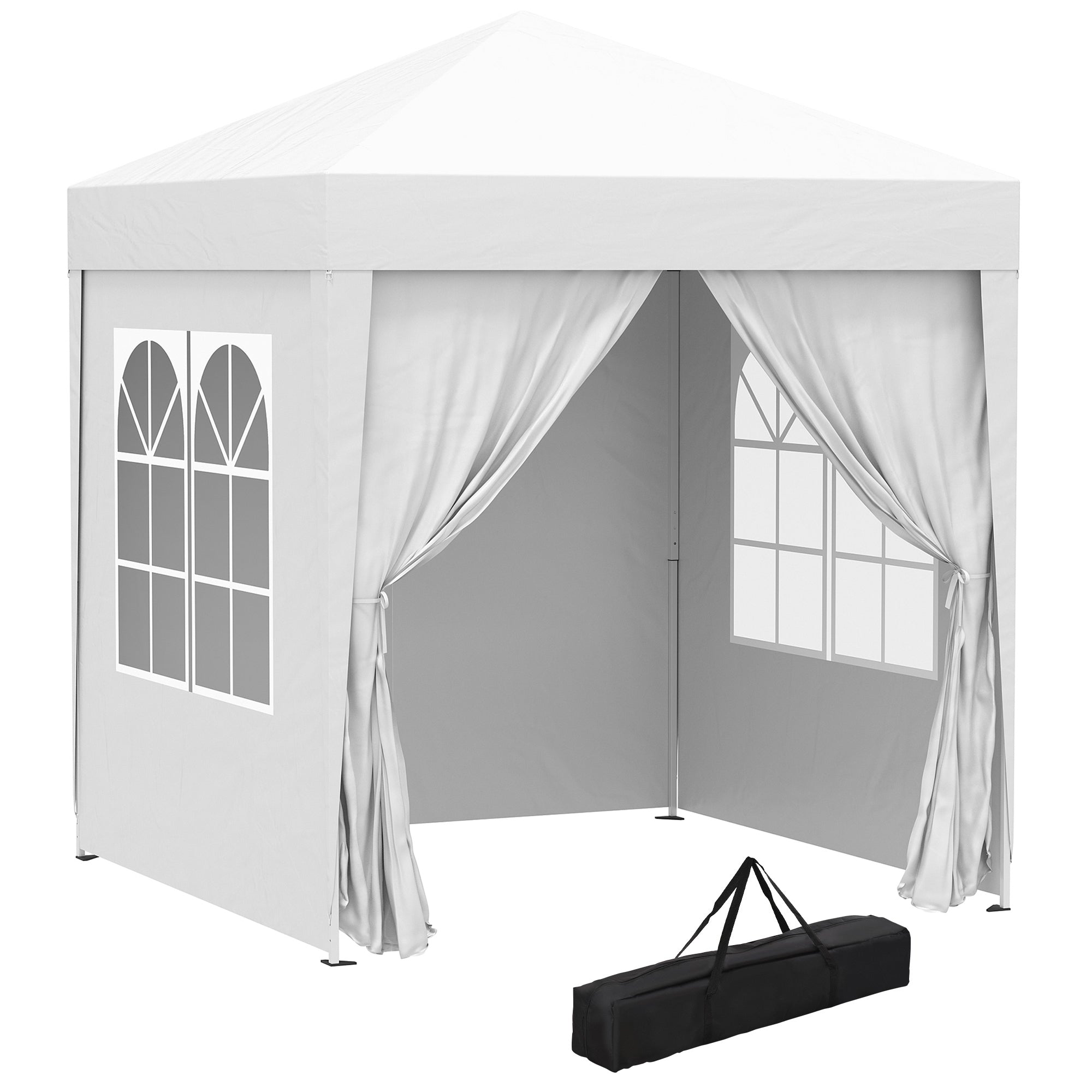 2 x2m Pop Up Gazebo Canopy Party Tent Wedding Awning W/ free Carrying Case White + Removable 2 Walls 2 Windows-White-0