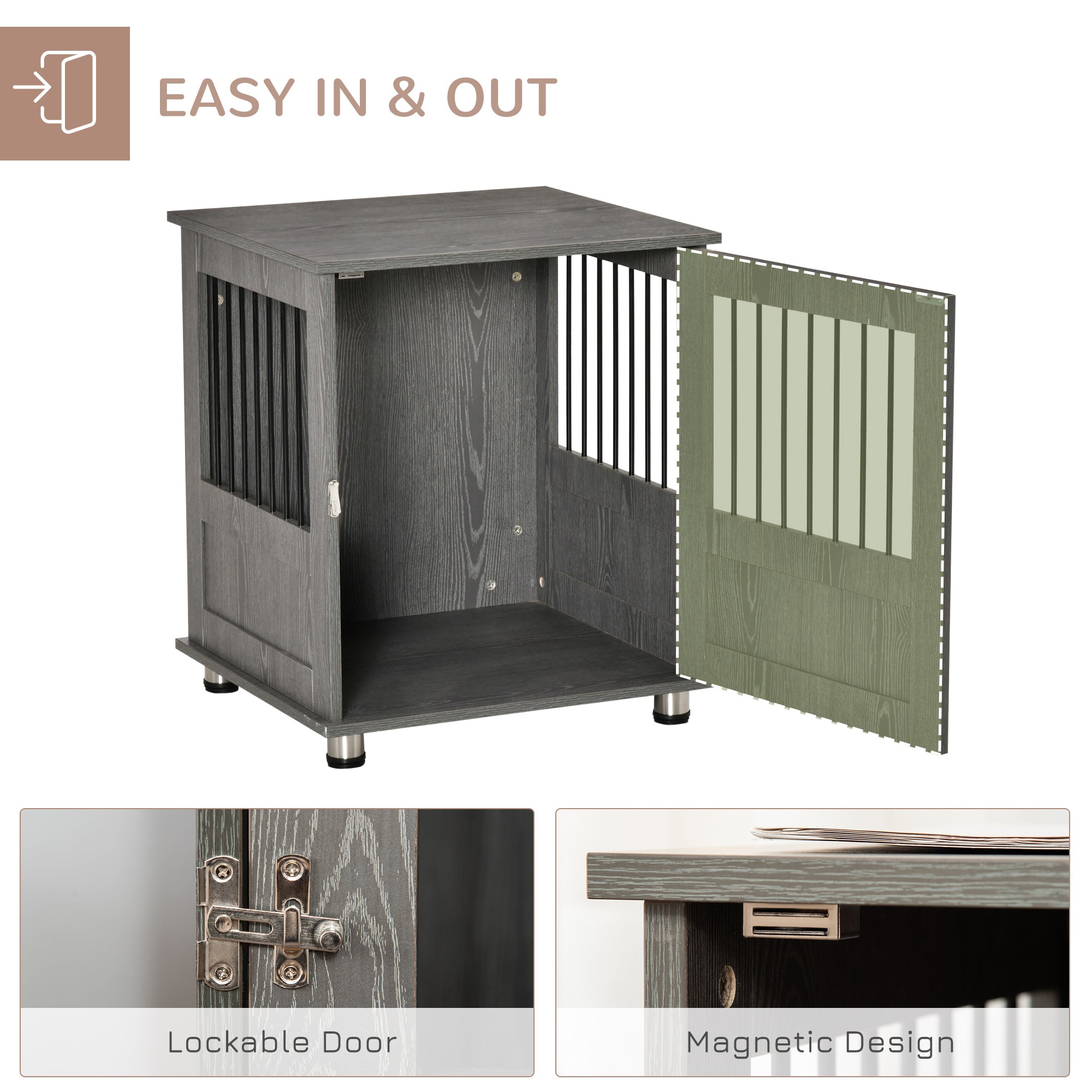 Dog Crate Furniture, Wooden End Table, Small Pet Kennel with Magnetic Door Indoor Crate Animal Cage, Grey-4