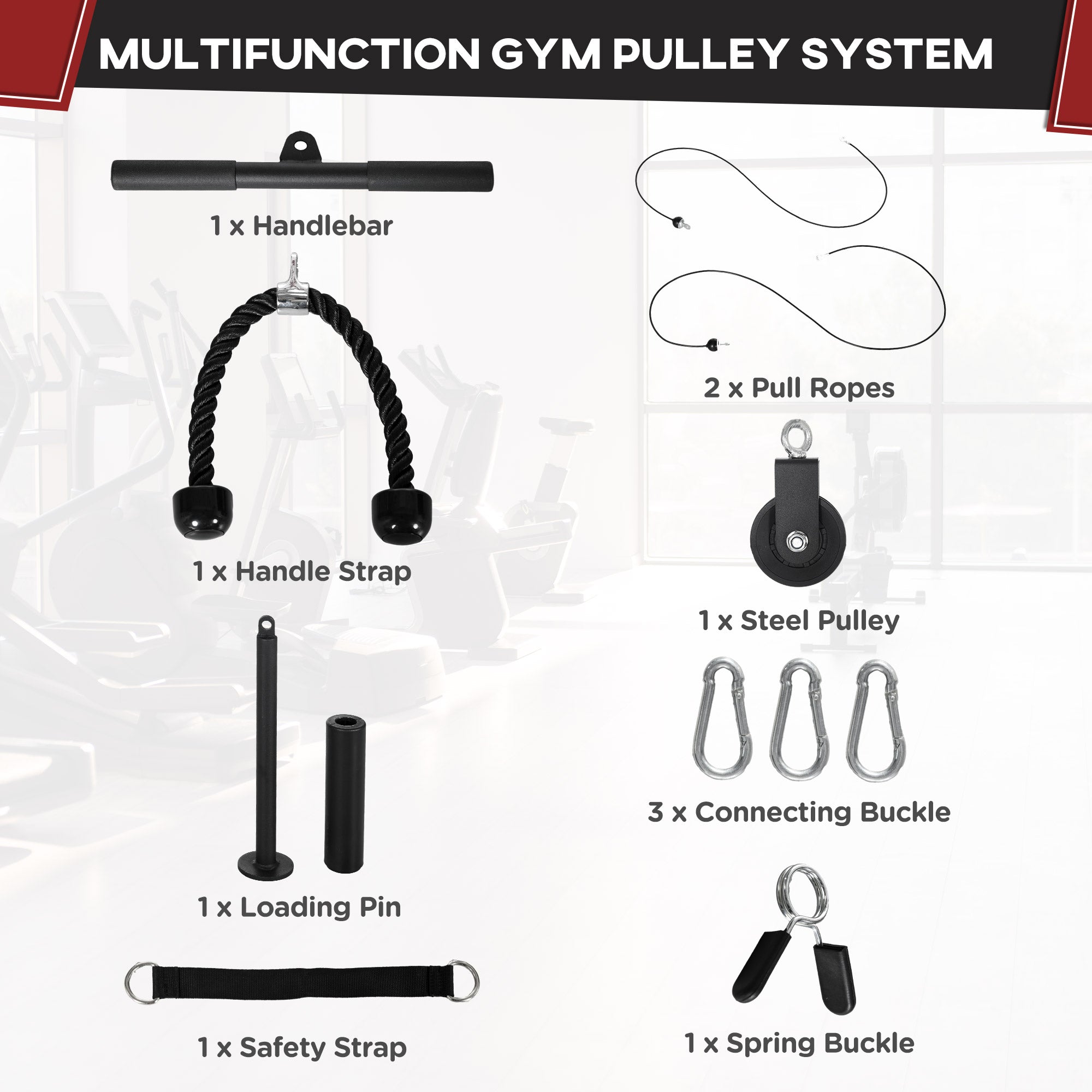 Cable Machine Pulley System w/ 2 x 5kg Olympic Weight Plates, Lat Pull Down System w/ DIY Loading Weight for Home Gym Training-3