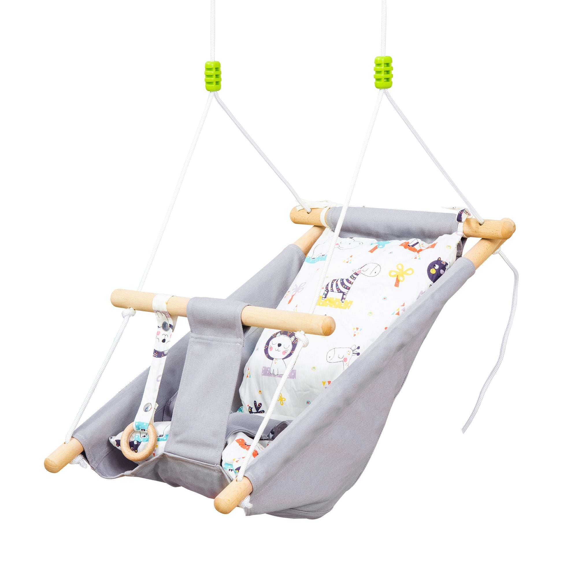 Kids Hammock Chair, Baby Relax Hanging Swing, with Cotton Padded Pillow, Wooden Frame, Indoor Outdoor Use, Aged 6-36 months, Grey-0