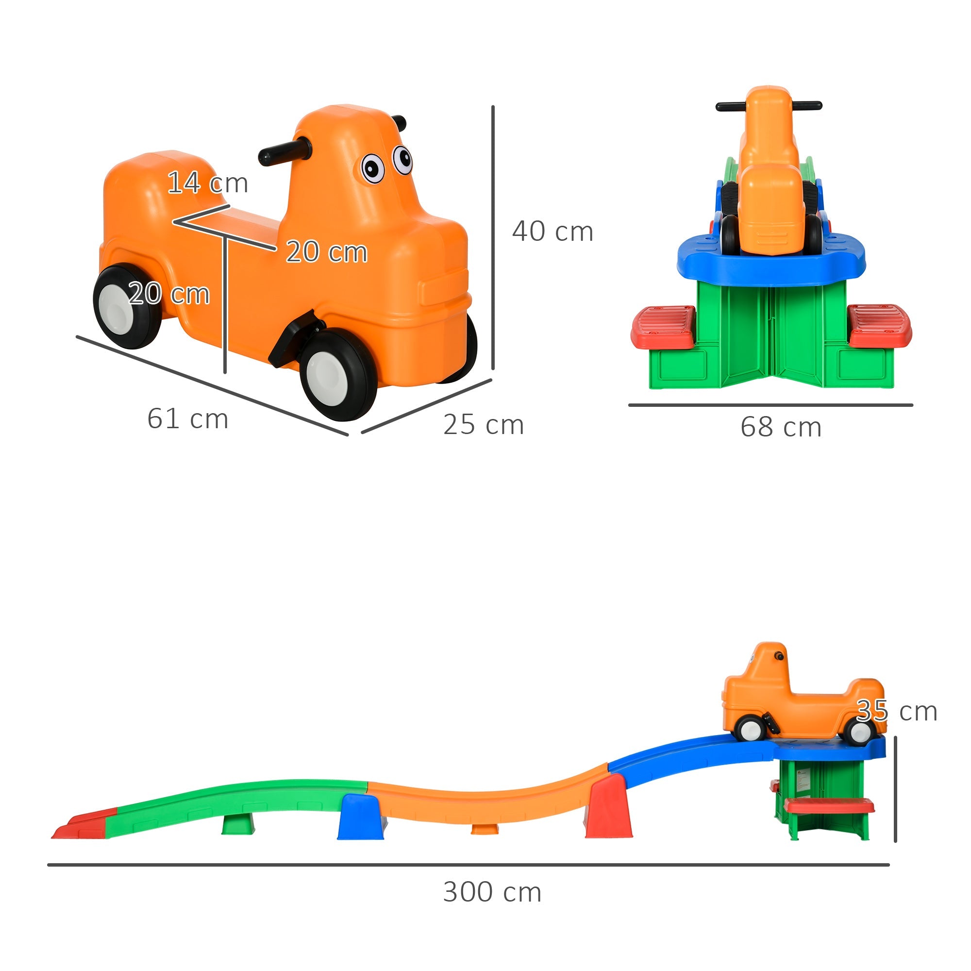 3m Up and Down Roller Coaster for Kids, 4 Pcs Toddler Roller Coaster Ride-on w/ Non-slip Steps, Sliding Car w/ Handles, Gift for Aged 2-5-2