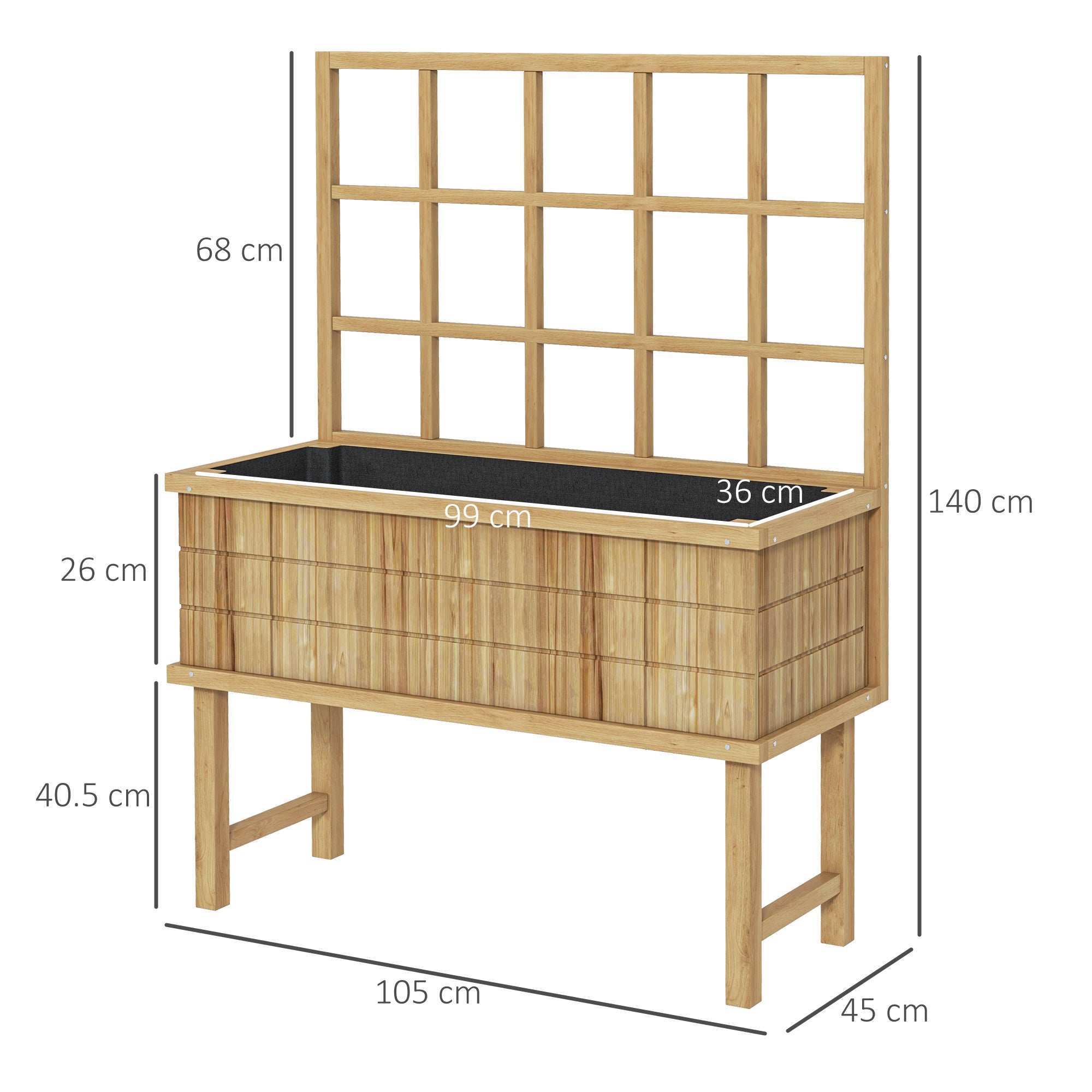 Wooden Raised Planter with Trellis for Vine Climbing Plants, Elevated Garden Bed with Drainage Holes and Bed Liner-2