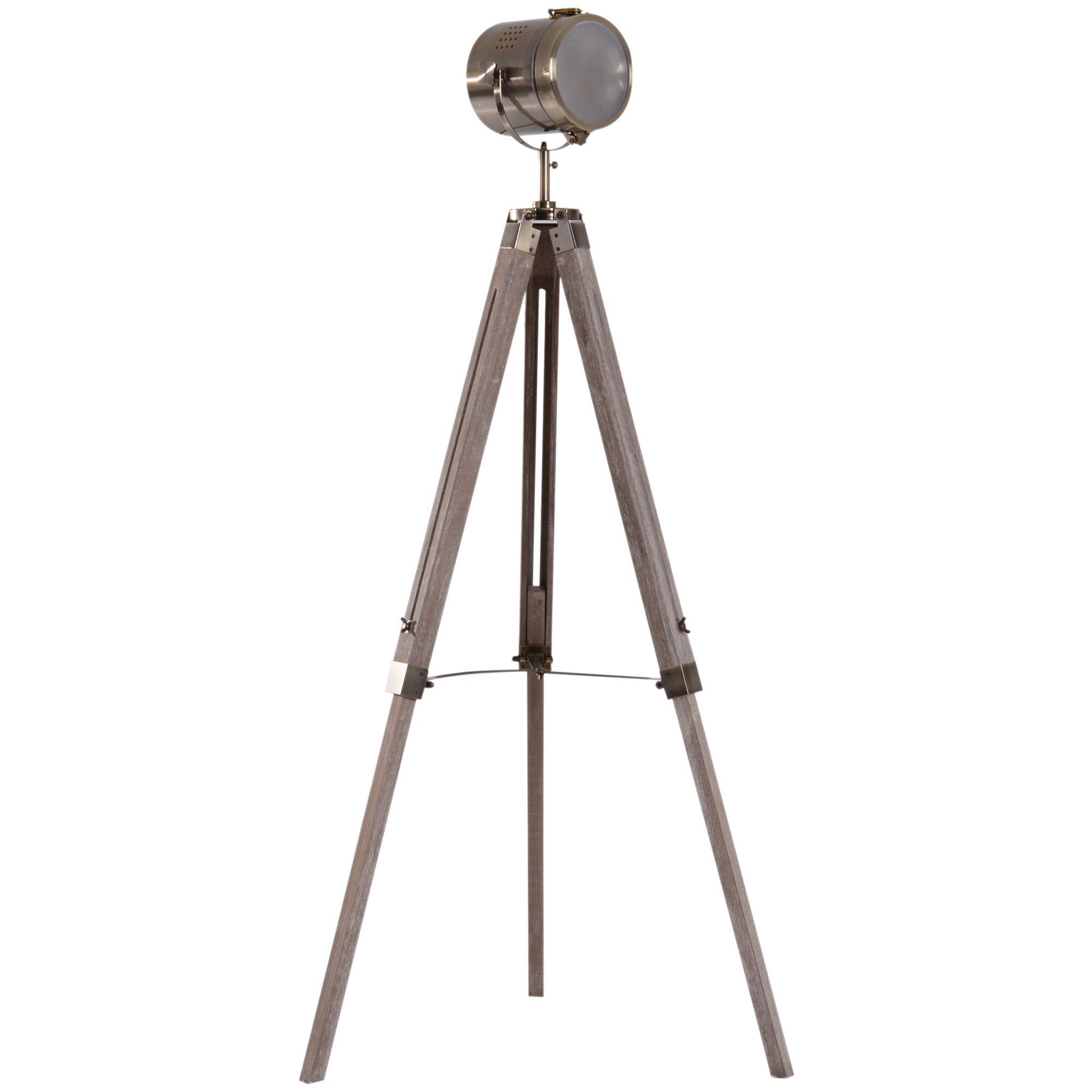 Vintage Tripod Floor Lamp Retro Industrial Photography Light Spotlight Antique Searchlight Wooden Base-0