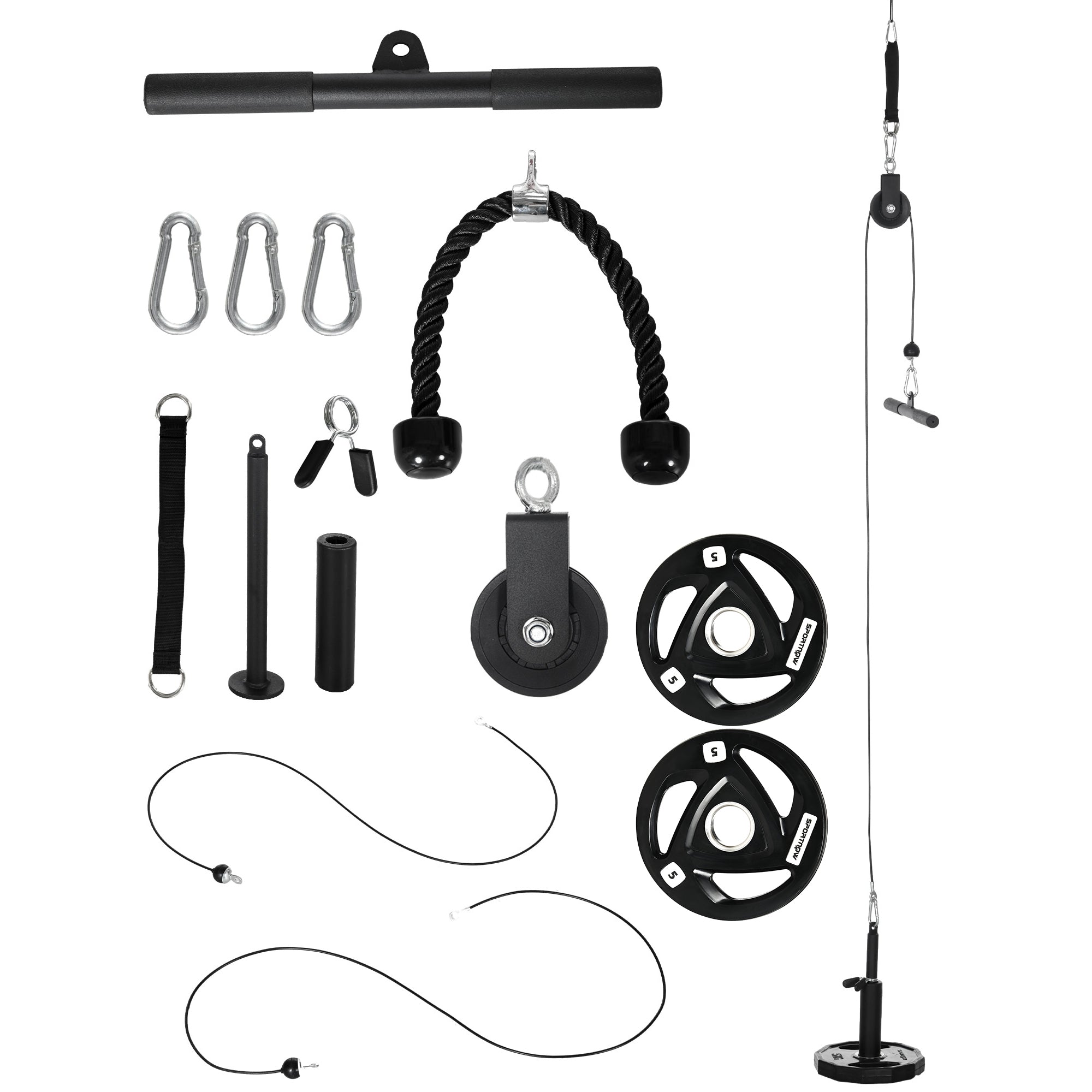 Cable Machine Pulley System w/ 2 x 5kg Olympic Weight Plates, Lat Pull Down System w/ DIY Loading Weight for Home Gym Training-0