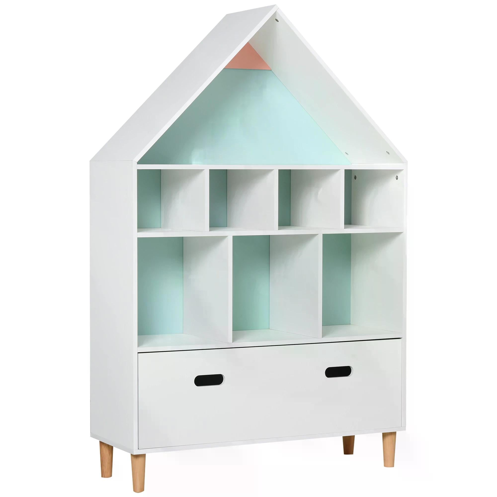 Kids Bookshelf Chest w/ Drawer Cubes Baby Toy Wood Organizer Display Stand Storage Cabinet 82x30x126cm White-0