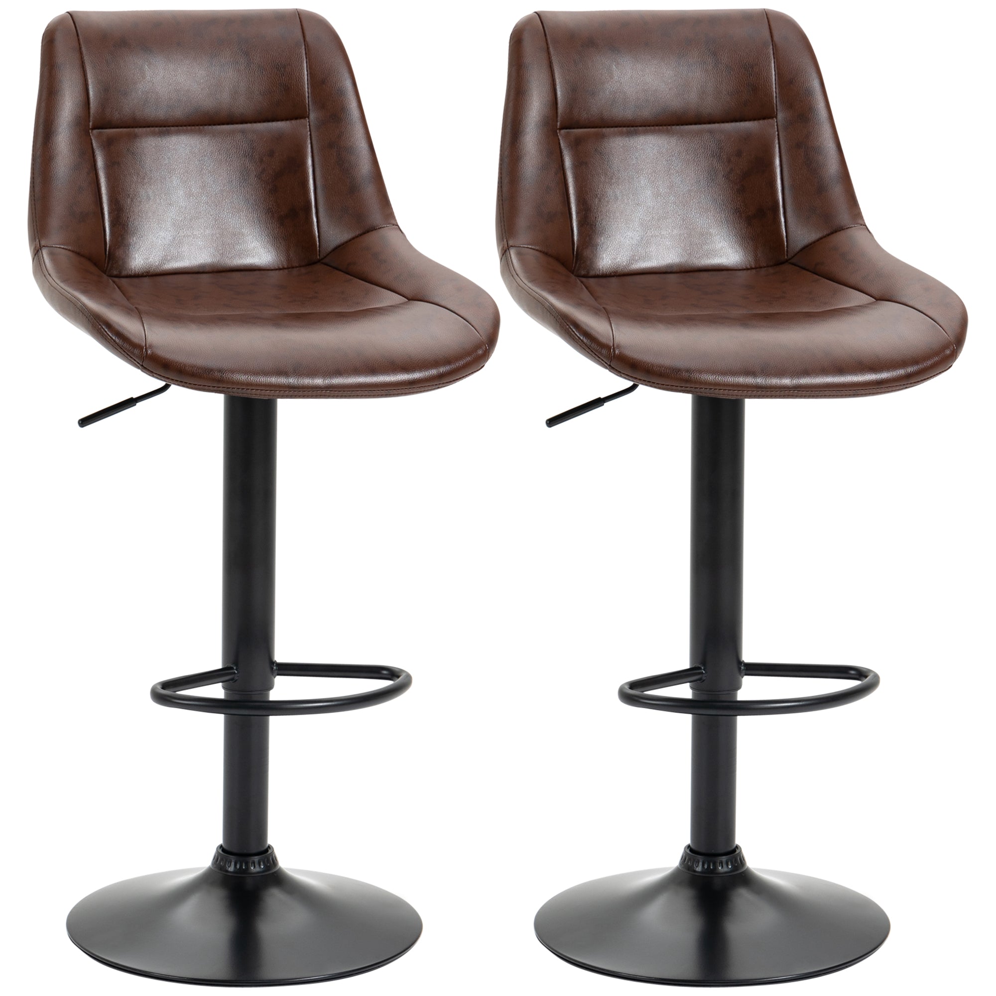 Adjustable Bar Stools Set of 2, Modern Kitchen Stools, 360 Degree Swivel Bar Height Barstools in PU Leather with Footrest, Brown-0