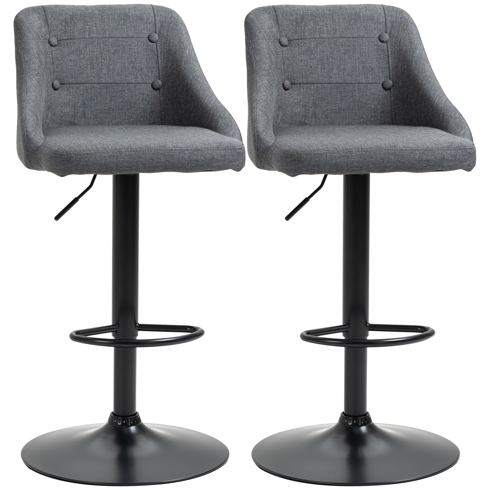 Modern Adjustable Bar Stools Set of 2, Swivel Fabric Barstools with Footrest, Armrests and Back, for Kitchen Counter and Dining Room, Dark Grey-0