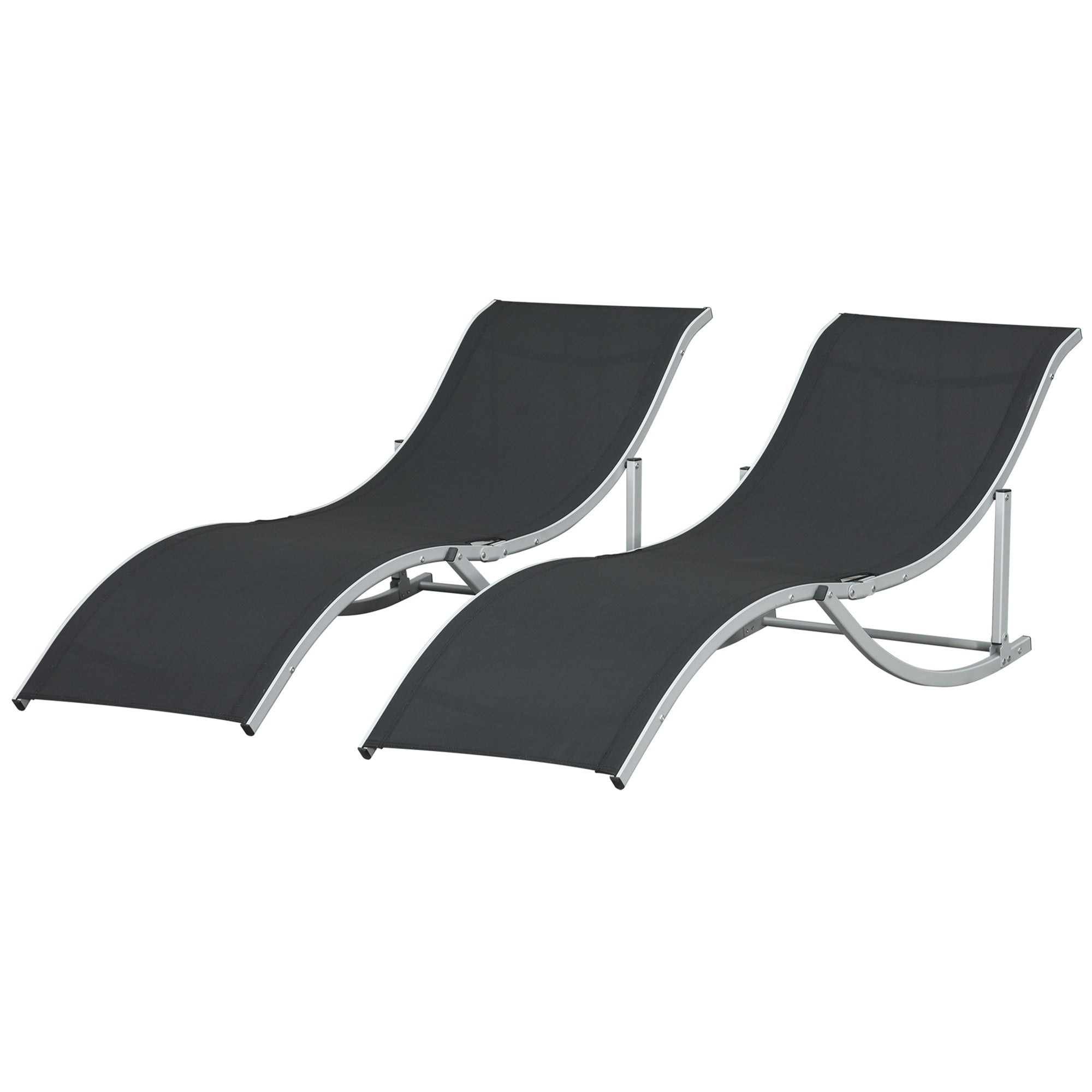 2 Pieces Folding Sun Lounger, S-shaped Lounge Chairs Reclining Sleeping Bed with Aluminium Frame-0