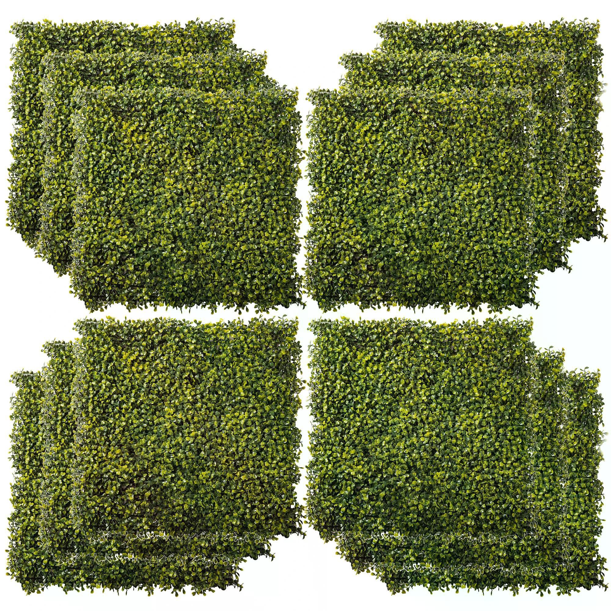 12PCS Artificial Wood Paneling for Walls 20" x 20" Grass Privacy Fence Screen Faux Hedge Greenery Backdrop Encrypted Milan Grass-0