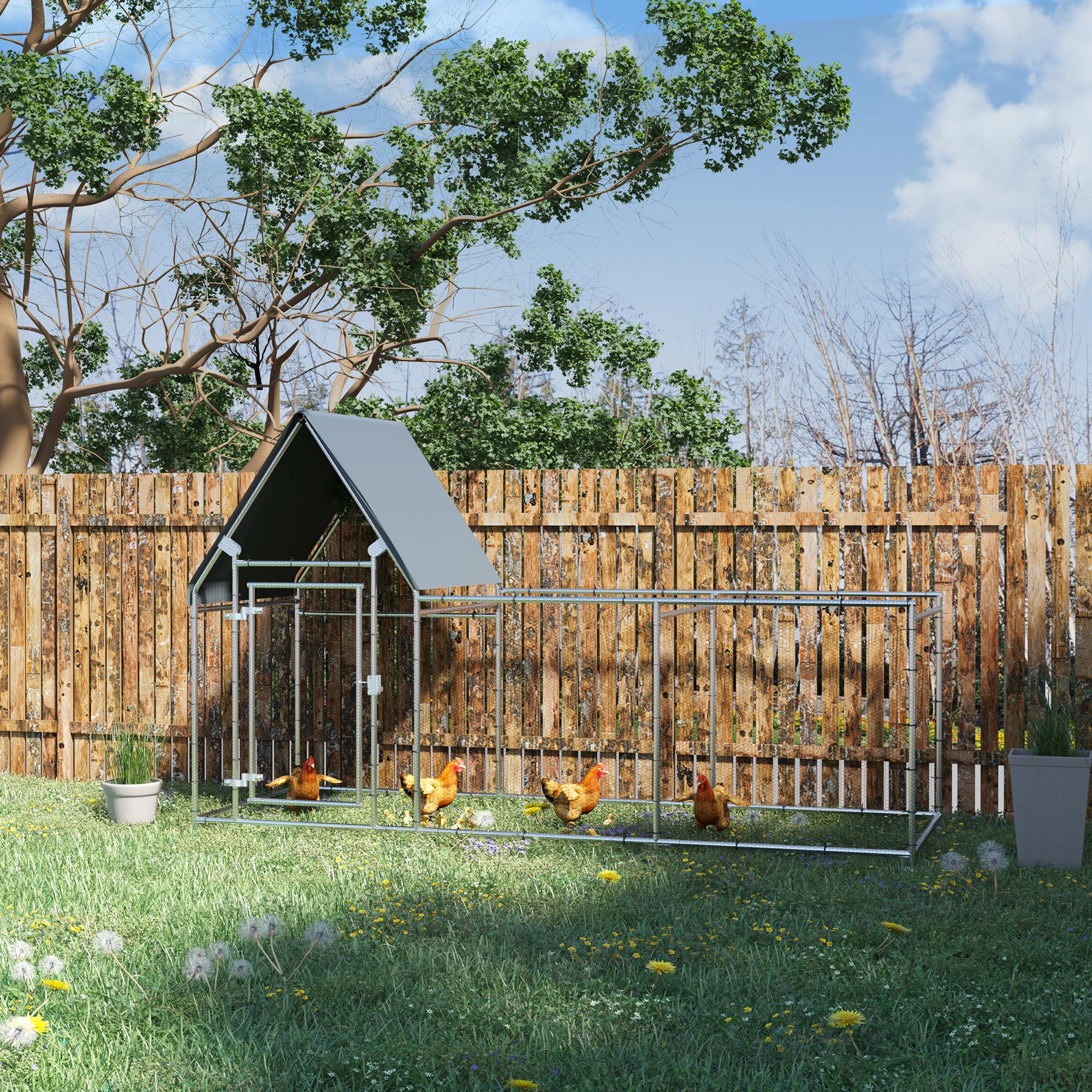 Walk In Chicken Run, Large Galvanized Chicken House, Hen Poultry House Cage, Outdoor Rabbit Hutch Metal Enclosure w/ Water-Resist Cover-1