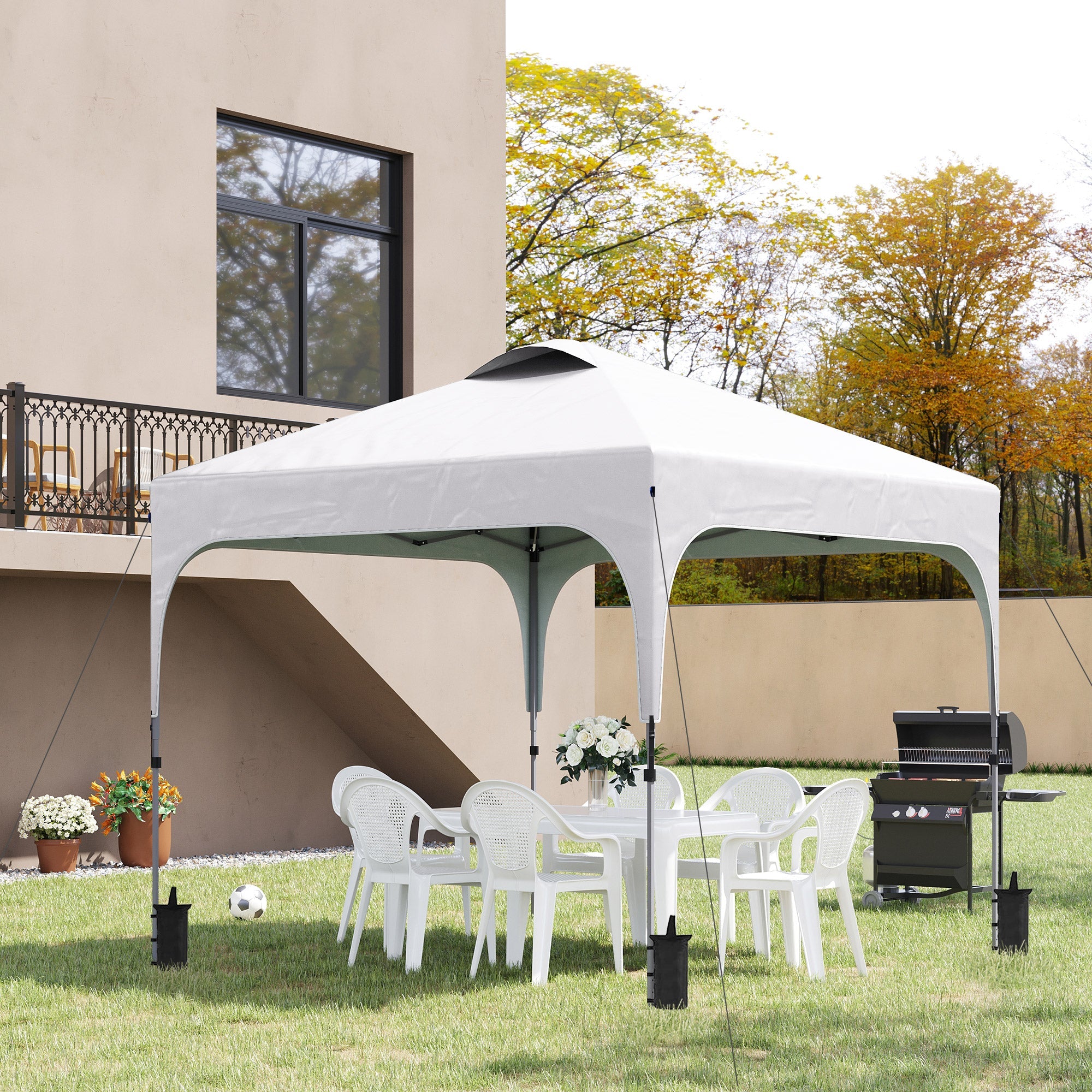 3 x 3 (M) Pop Up Gazebo, Foldable Canopy Tent with Carry Bag with Wheels and 4 Leg Weight Bags for Outdoor Garden Patio Party, White-1