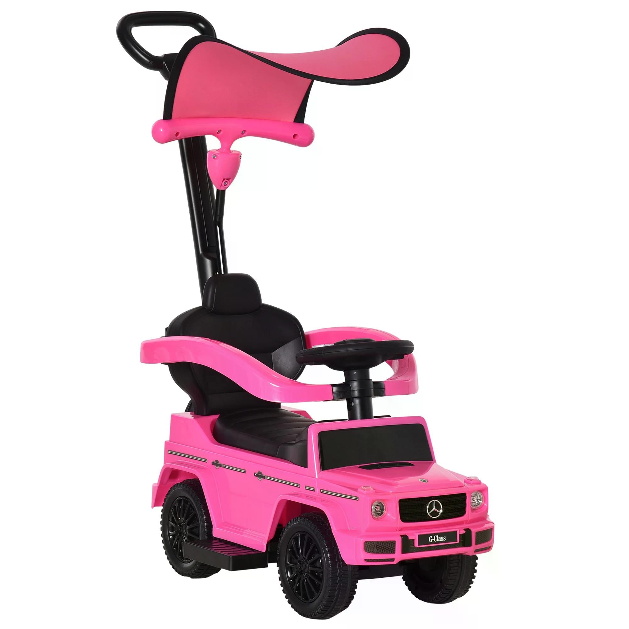 Compatible Ride-On Push Along Car Sliding Walker Mercedes-Benz G350 Walker Foot to Floor Slider Stroller Toddler Vehicle Steering Wheel Pink-0