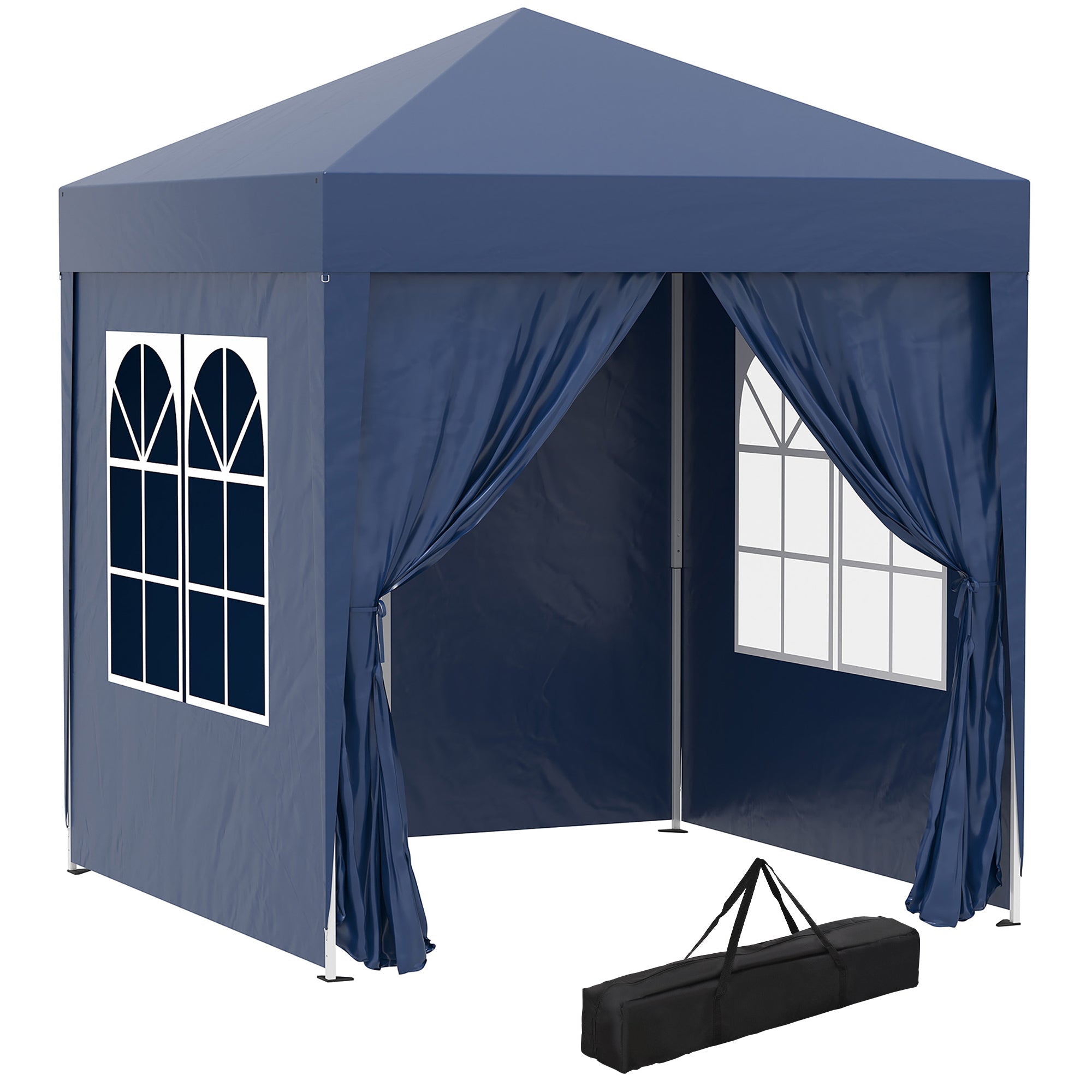 2x2m Garden Pop Up Gazebo Marquee Party Tent Wedding Awning Canopy W/ free Carrying Case + Removable 2 Walls 2 Windows-Blue-0