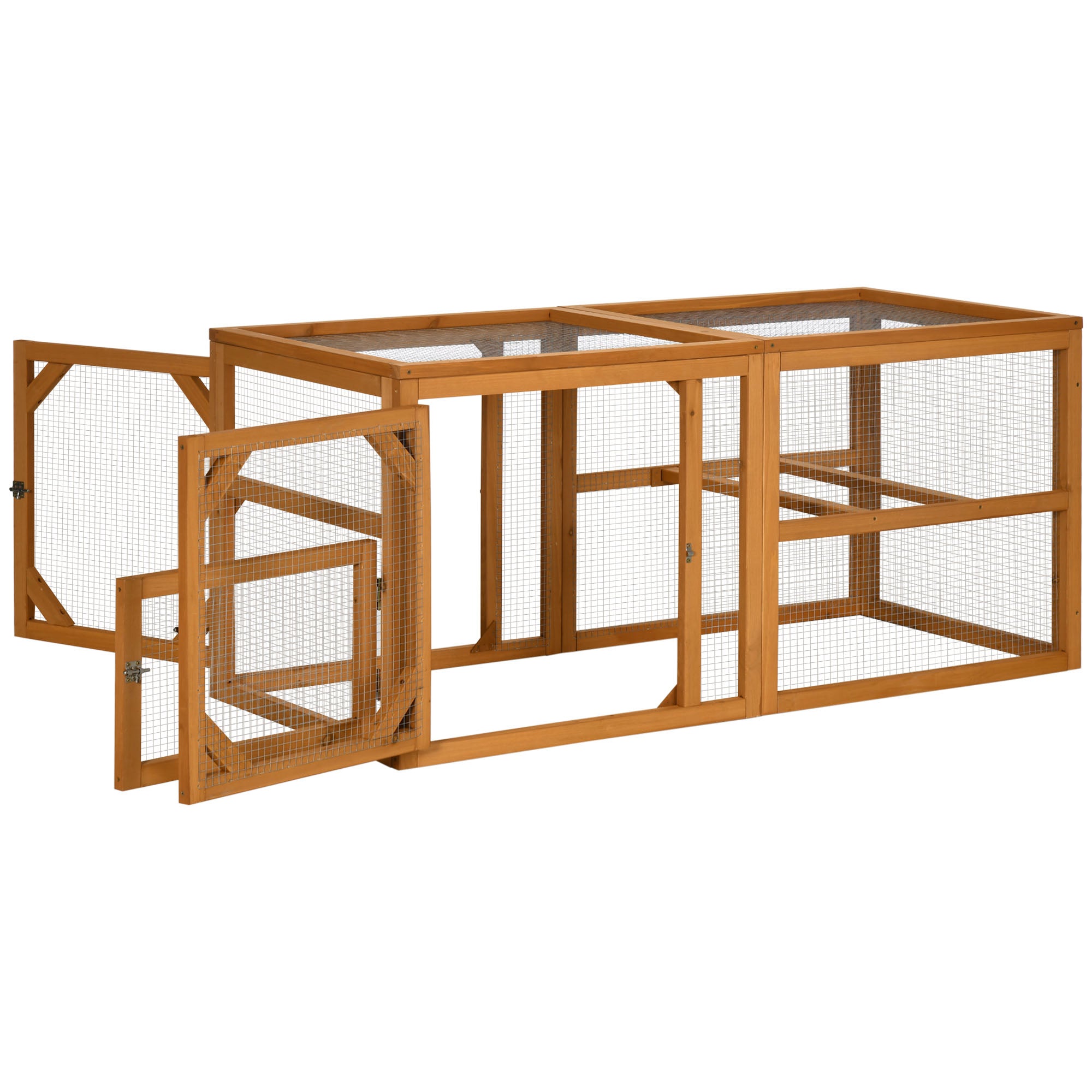 Wooden Chicken Coop with Perches, Doors, Combinable Design, for 2-4 Chickens - Natural Wood Colour-0