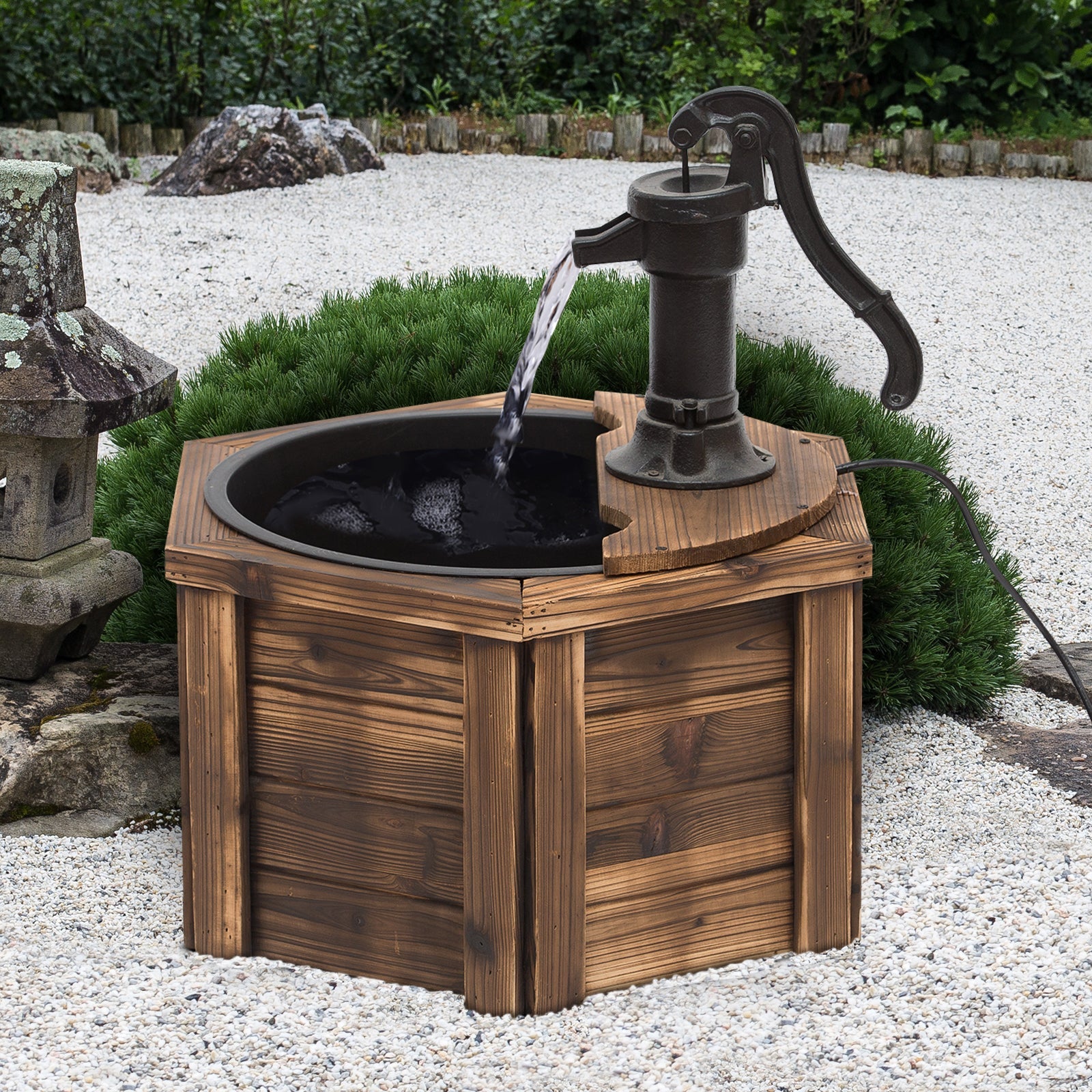 Wooden Electric Water Fountain Garden Ornament Oasis 220V-1