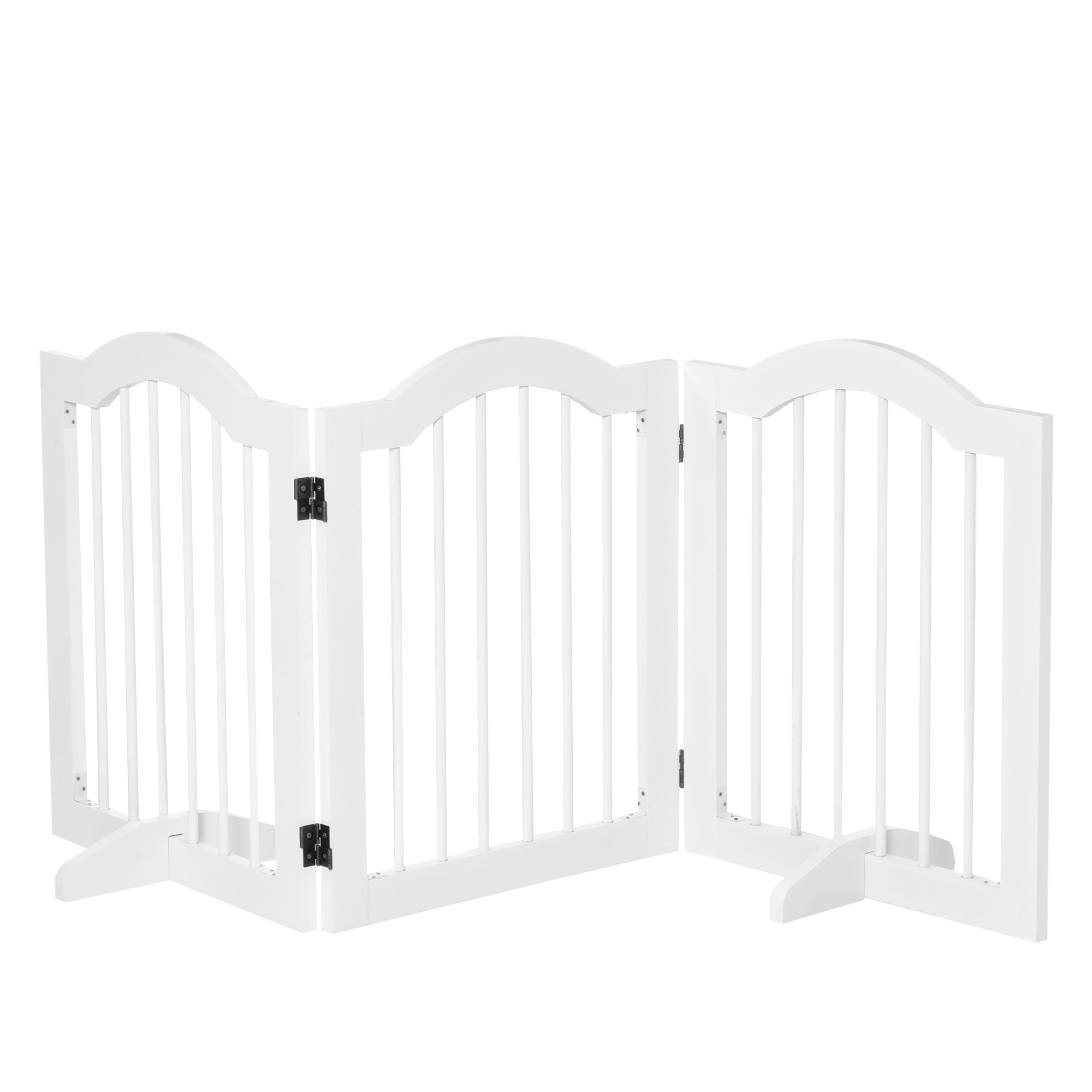 Dog Gate Wooden Foldable Small Sized Pet Gate Stepover Panel with Support Feet Freestanding Safety Barrier for the House Doorway Stairs White-0