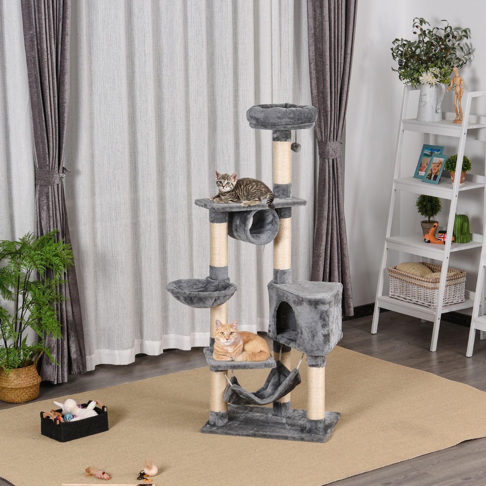 Cat Tree Condo Tower Multi-level Height 150CM Kittens Activity Stand House with Toys & Various Scratching Posts-1