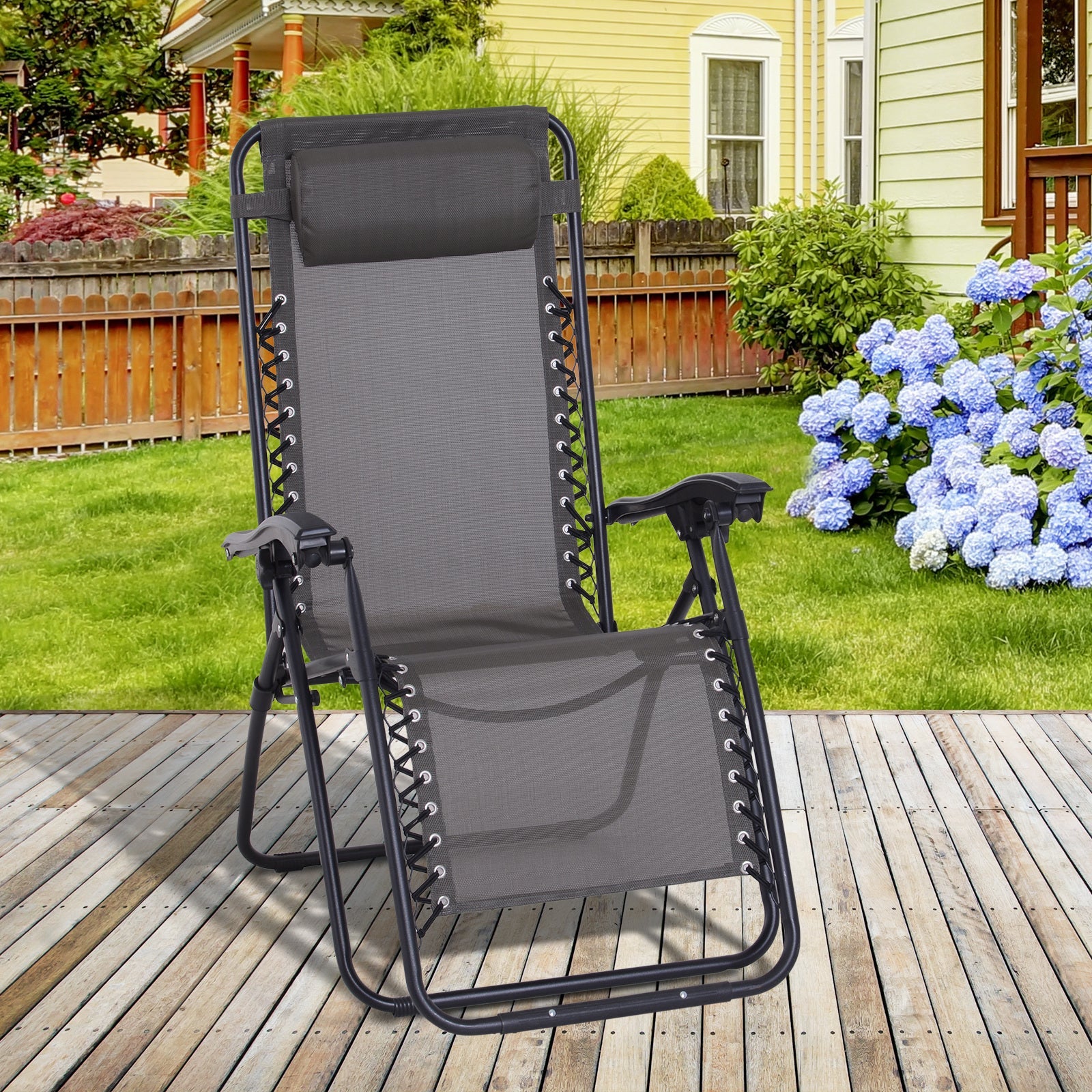 Zero Gravity Chair Outdoor Folding & Reclining Sun Lounger with Head Pillow for Patio Decking Gardens Camping, Grey-1