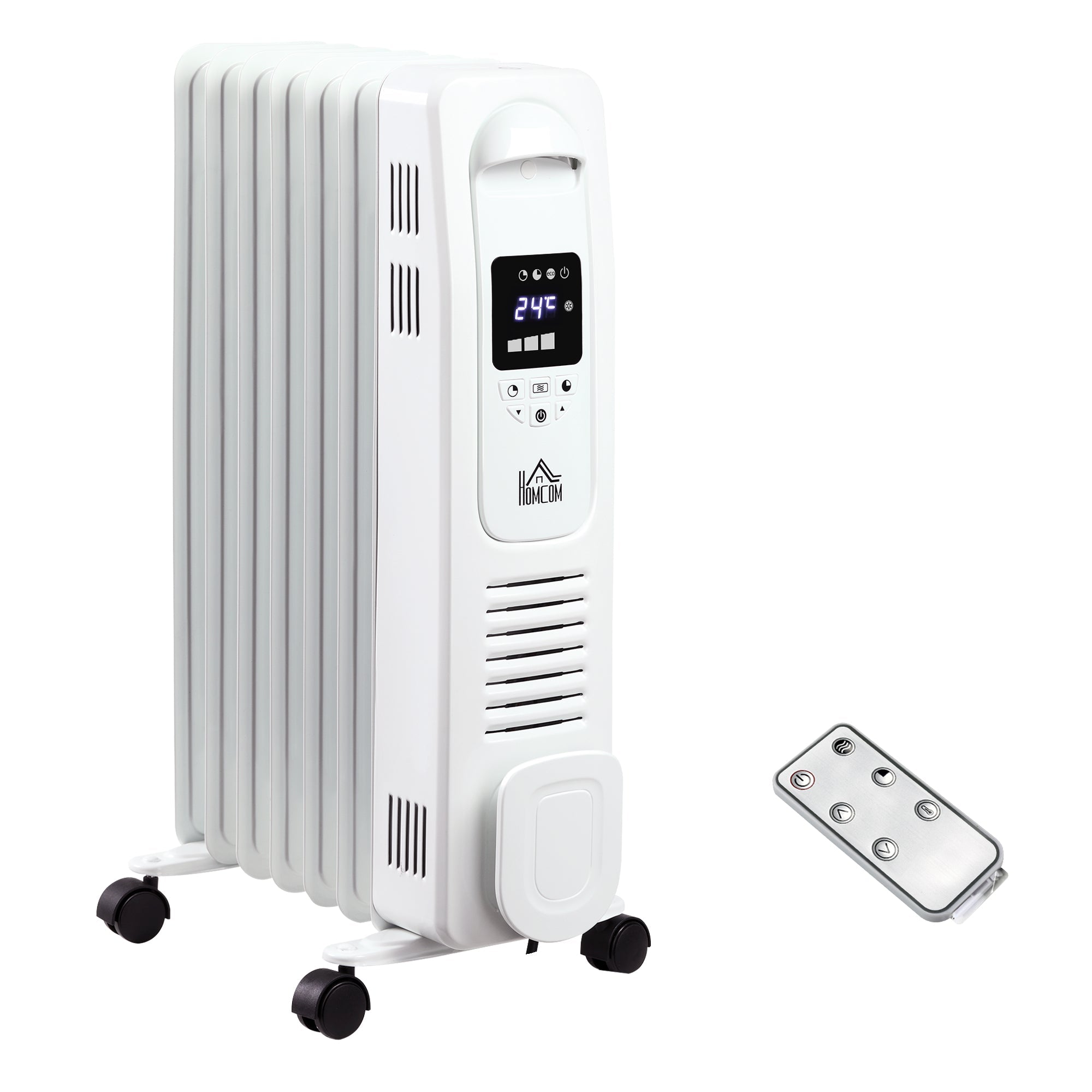 1630W Digital Oil Filled Radiator, 7 Fin, Portable Electric Heater with LED Display, 3 Heat Settings, Safety Cut-Off and Remote Control, White-0