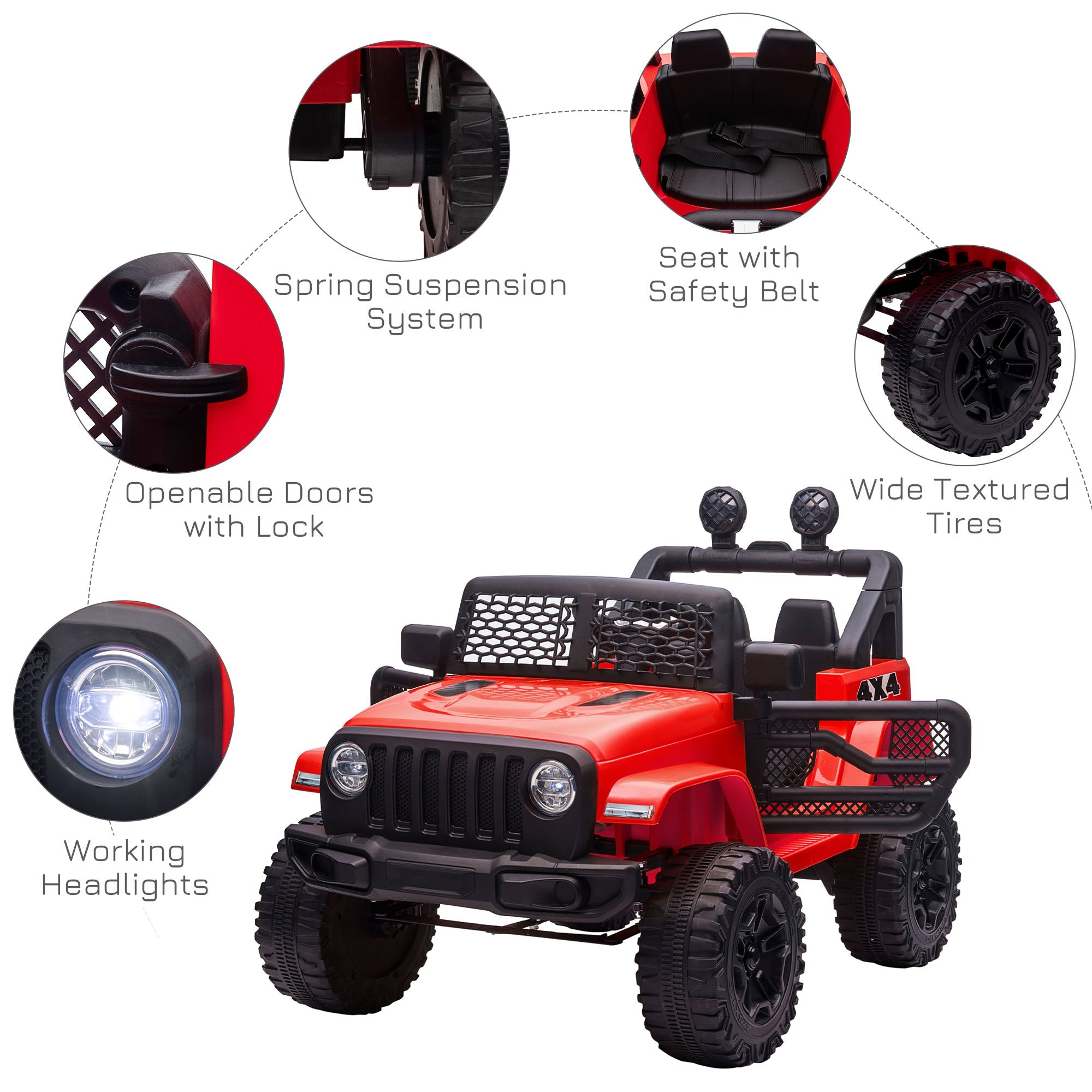 12V Battery-powered 2 Motors Kids Electric Ride On Car Truck Off-road Toy with Parental Remote Control Horn Lights for 3-6 Years Old Red-4